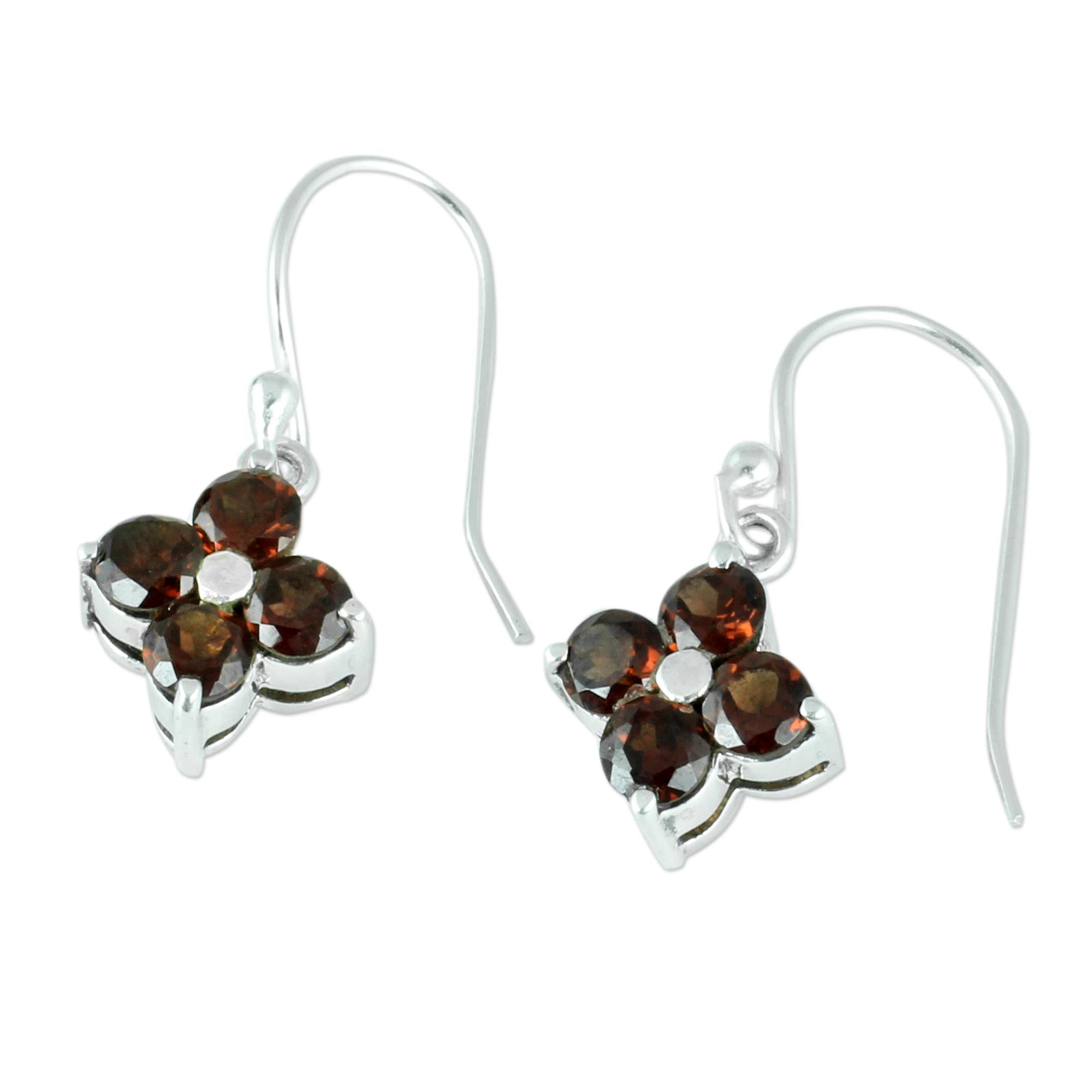 Premium Petite Petals Garnet Dangle Earrings – Artisan Crafted Sterling Silver