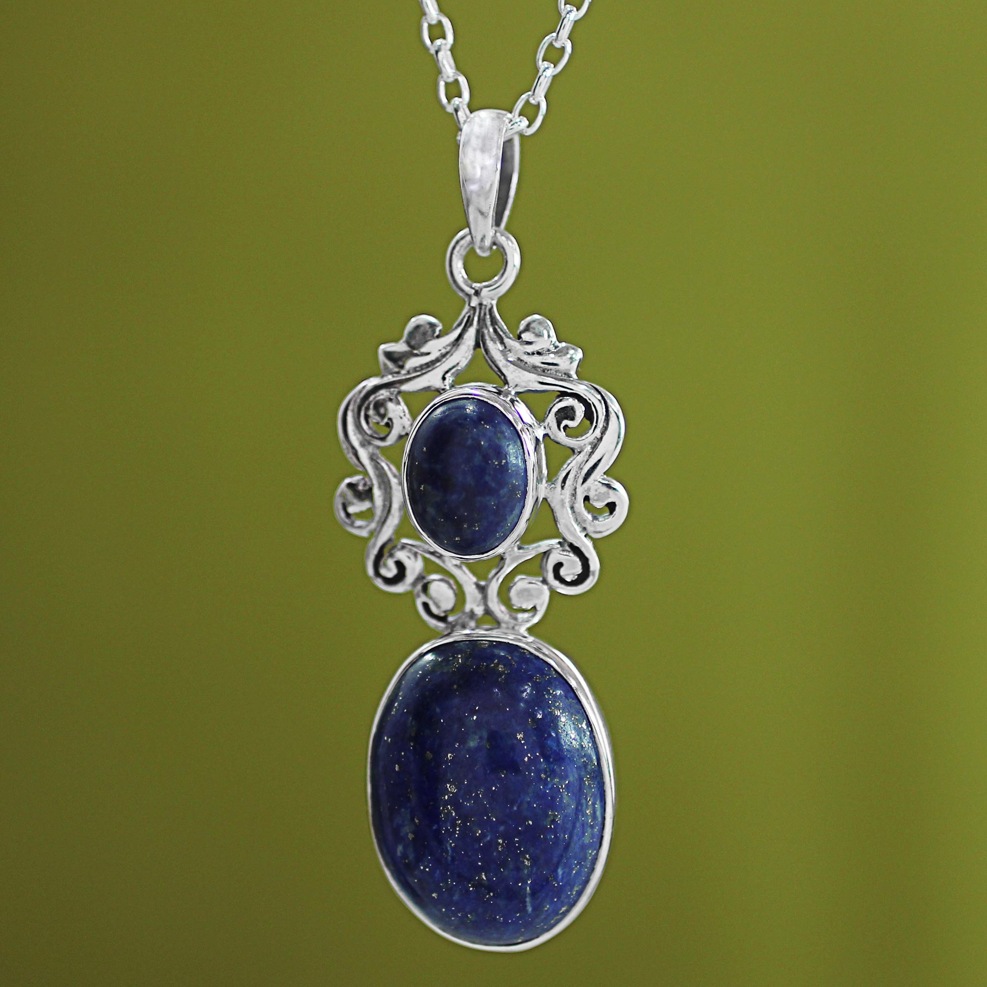 Premium Lapis Lazuli Pendant Necklace with Sterling Silver Accents