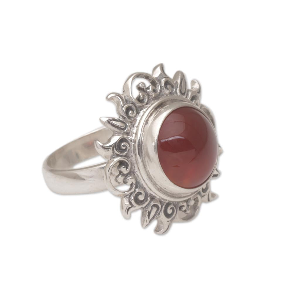 Premium Carnelian Solar Flare Cocktail Ring - Sterling Silver