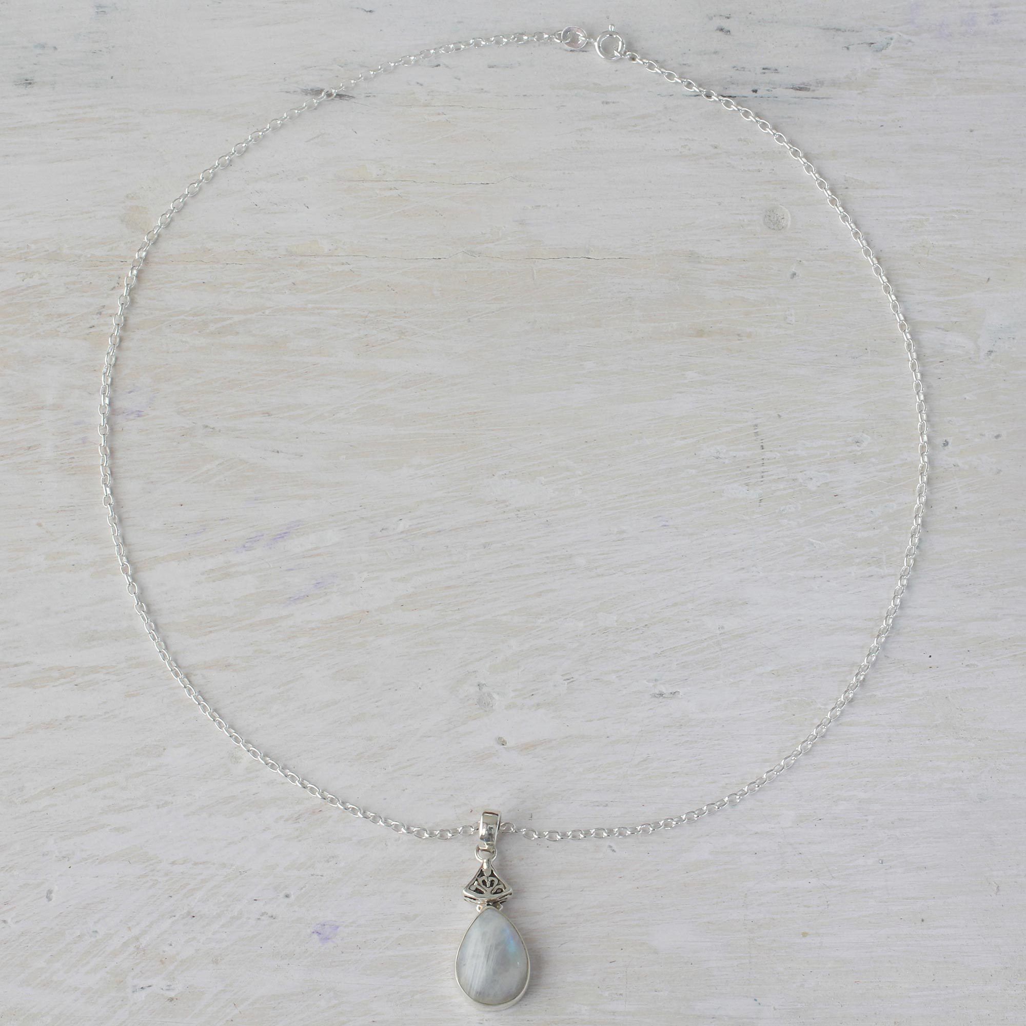 Premium Icy Droplet Moonstone Necklace - Handcrafted Elegance