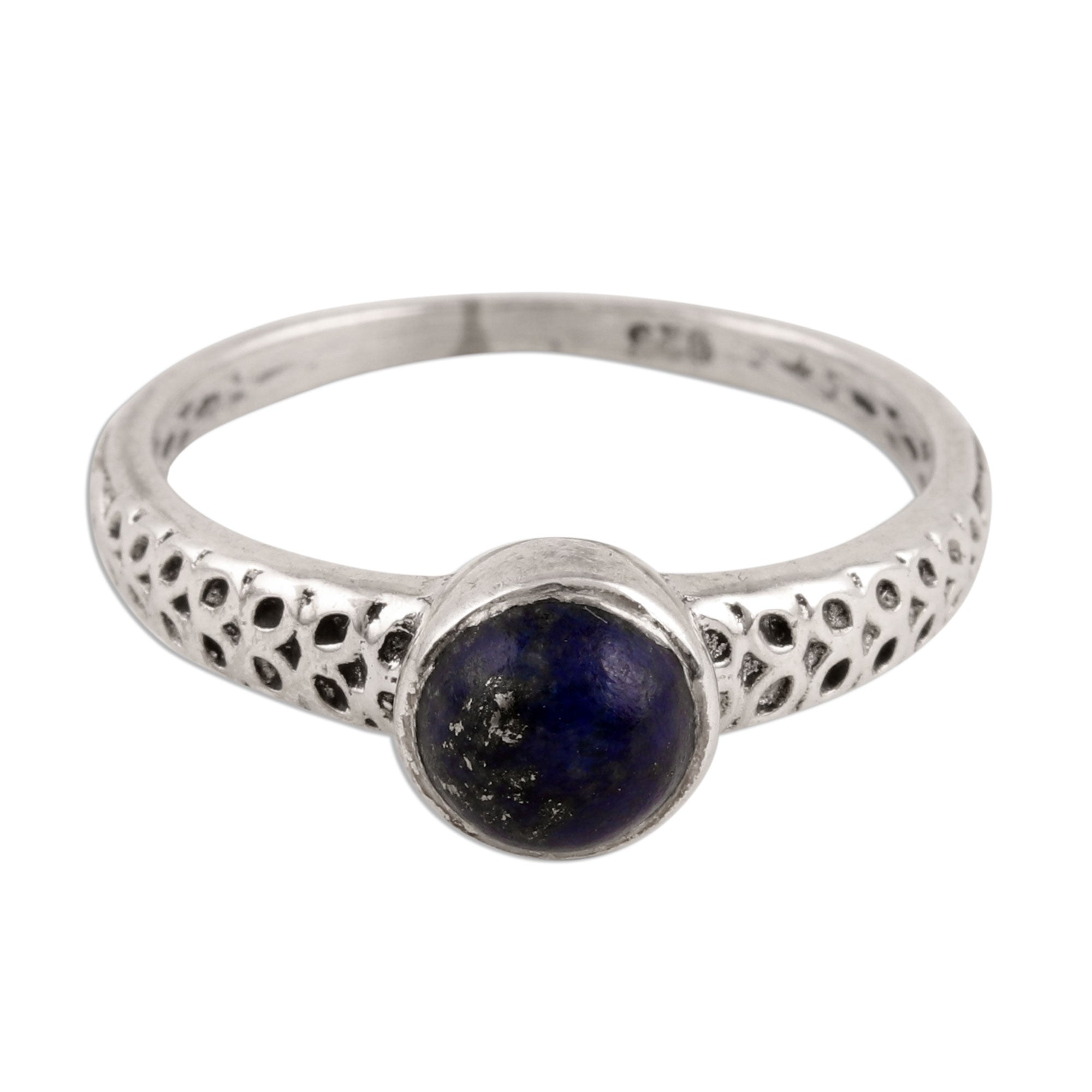 Premium Royal Round Lapis Lazuli Solitaire Ring - Handcrafted in Sterling Silver