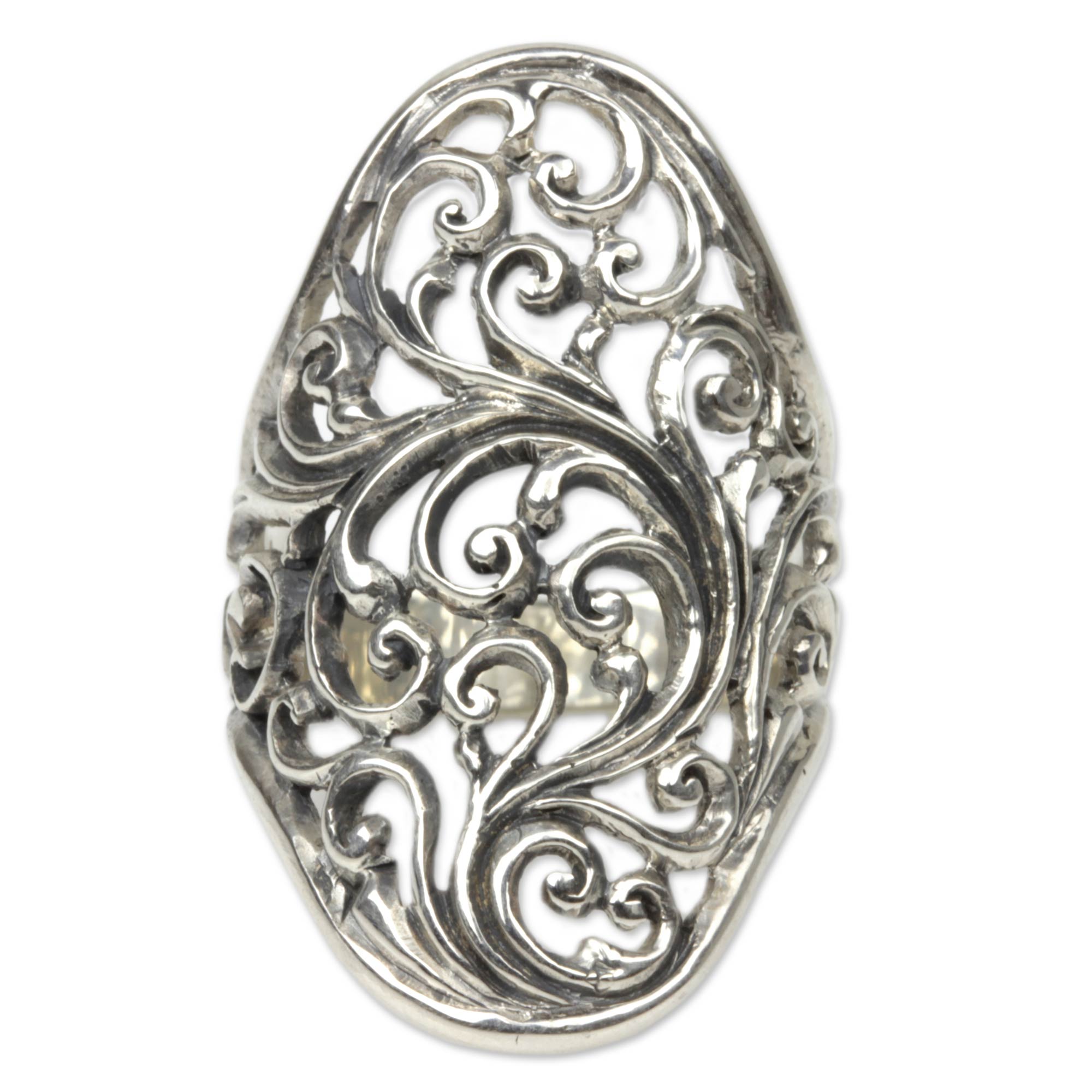 Premium Sukawati Fern Handcrafted Sterling Silver Cocktail Ring - Exquisite Bali Design