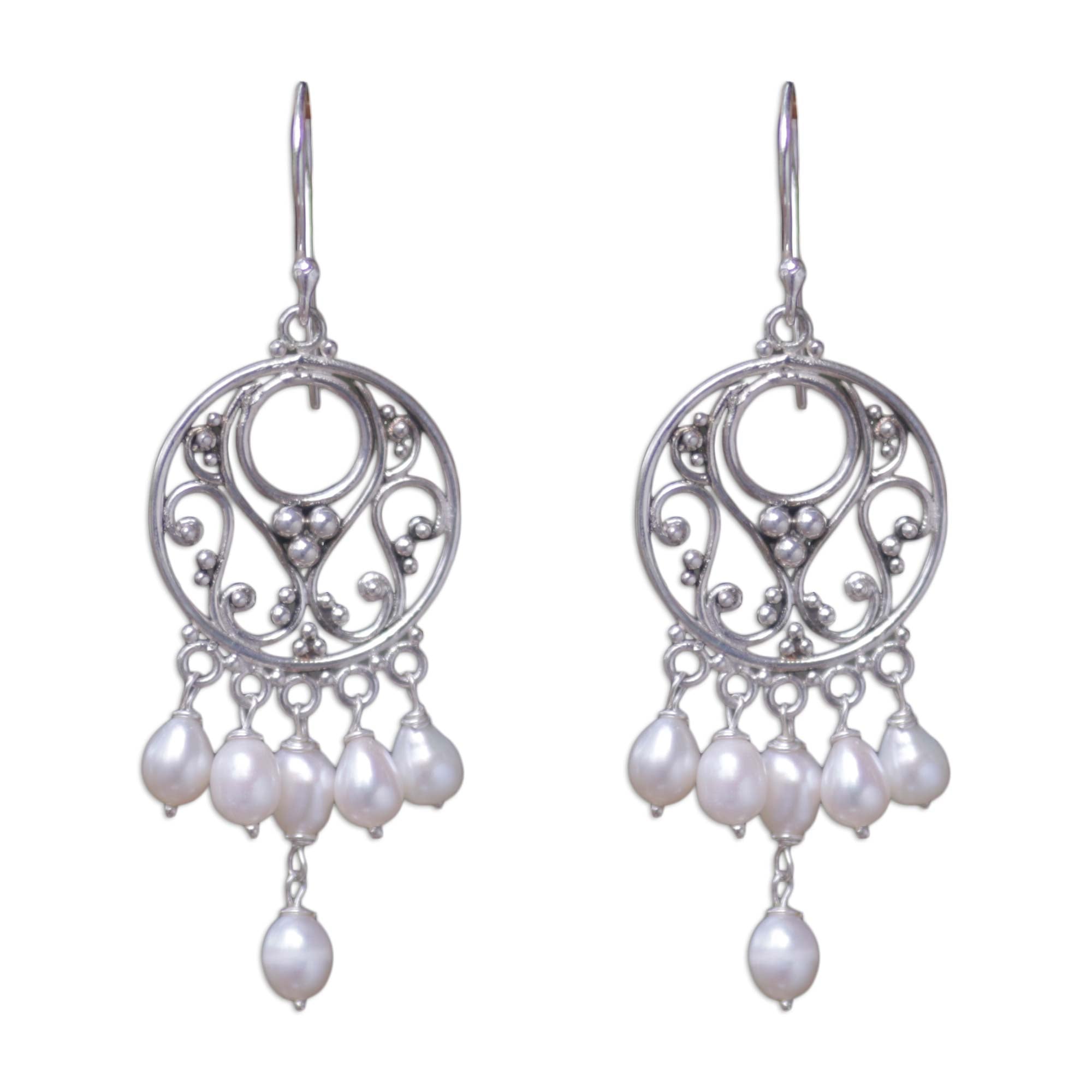 Premium Moonbeams Pearl Sterling Silver Chandelier Earrings