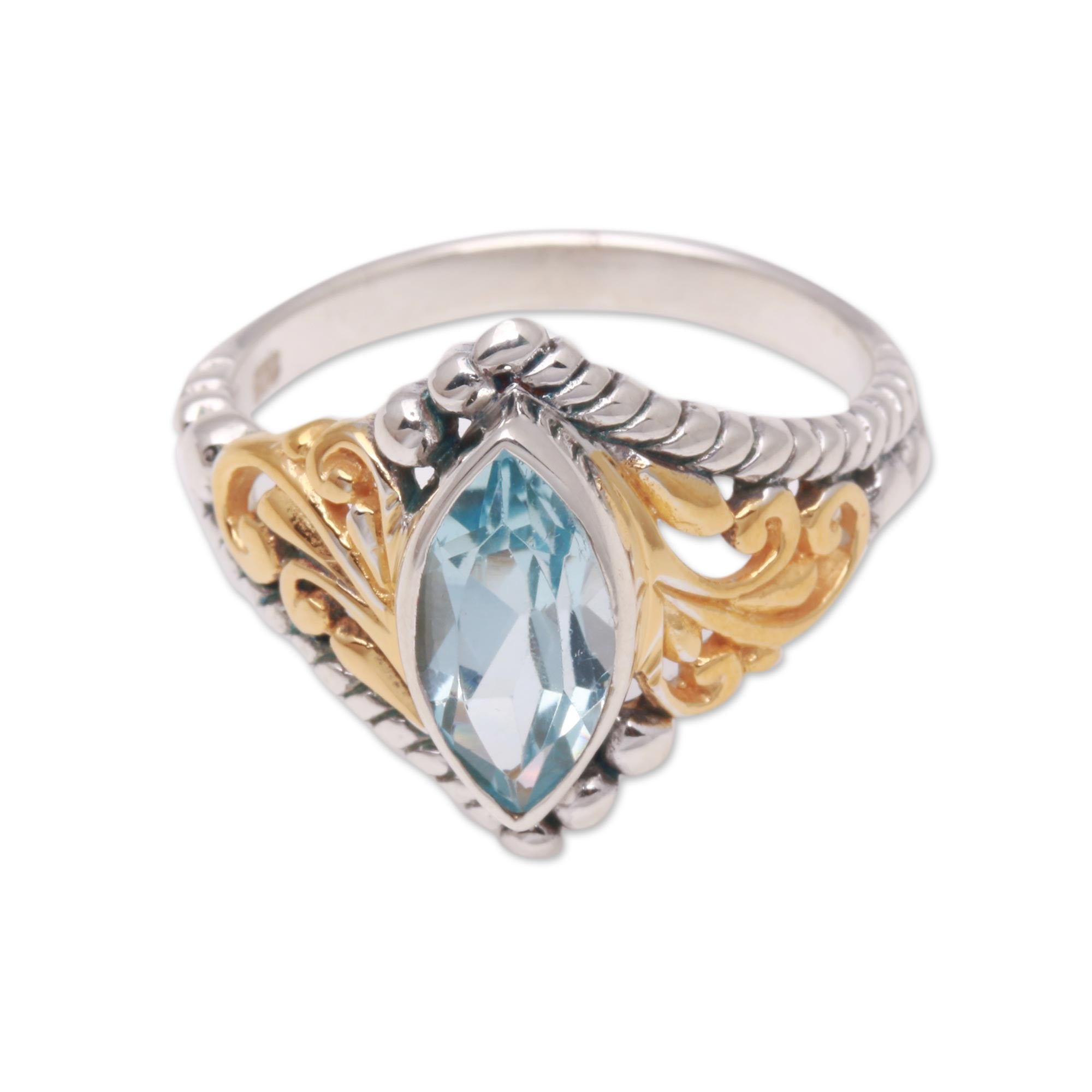 Premium Marquise Blue Topaz Gold-Accented Ring - Ultimate Statement Jewelry