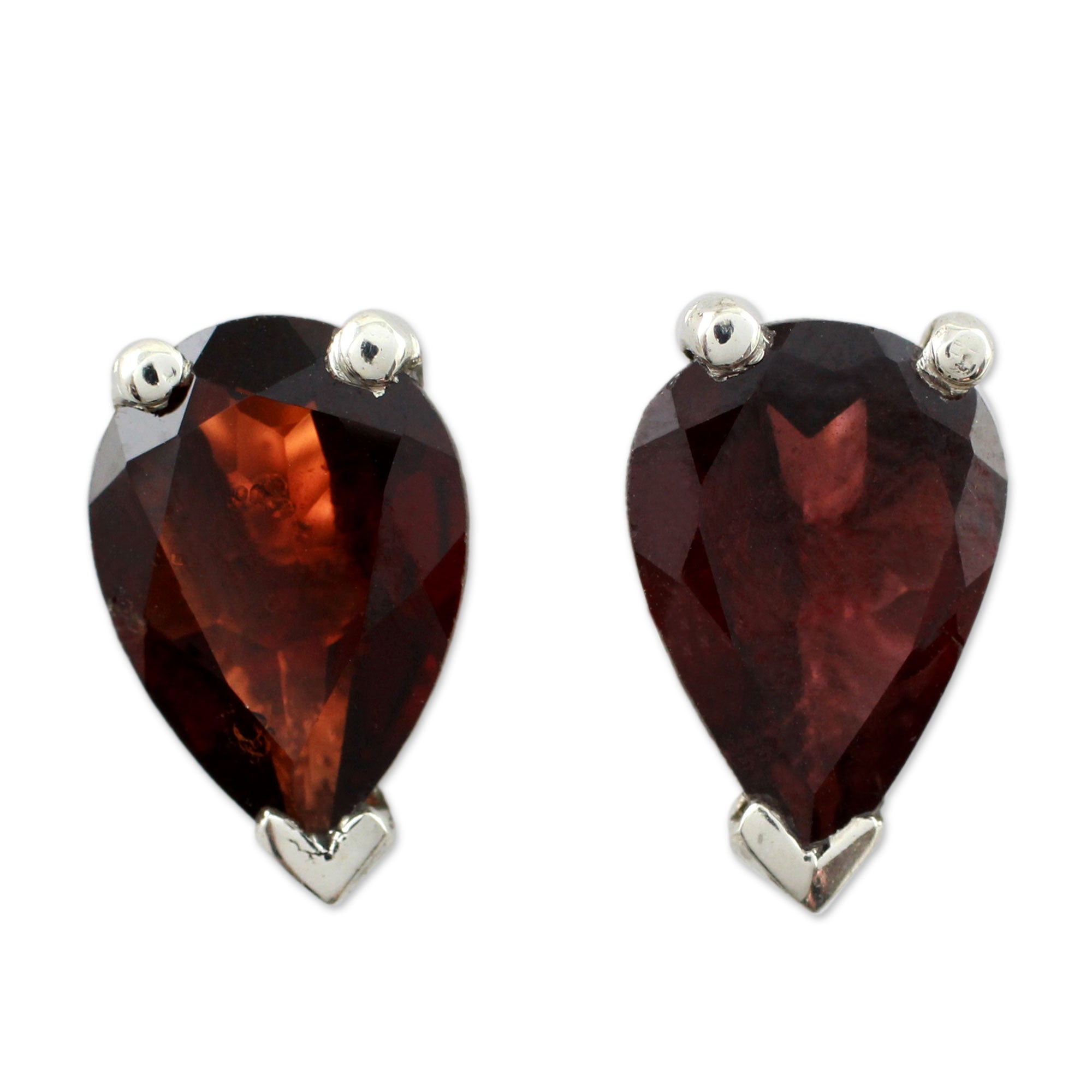 Premium Fair Trade Garnet Stud Earrings - 2.5 cts Sterling Silver