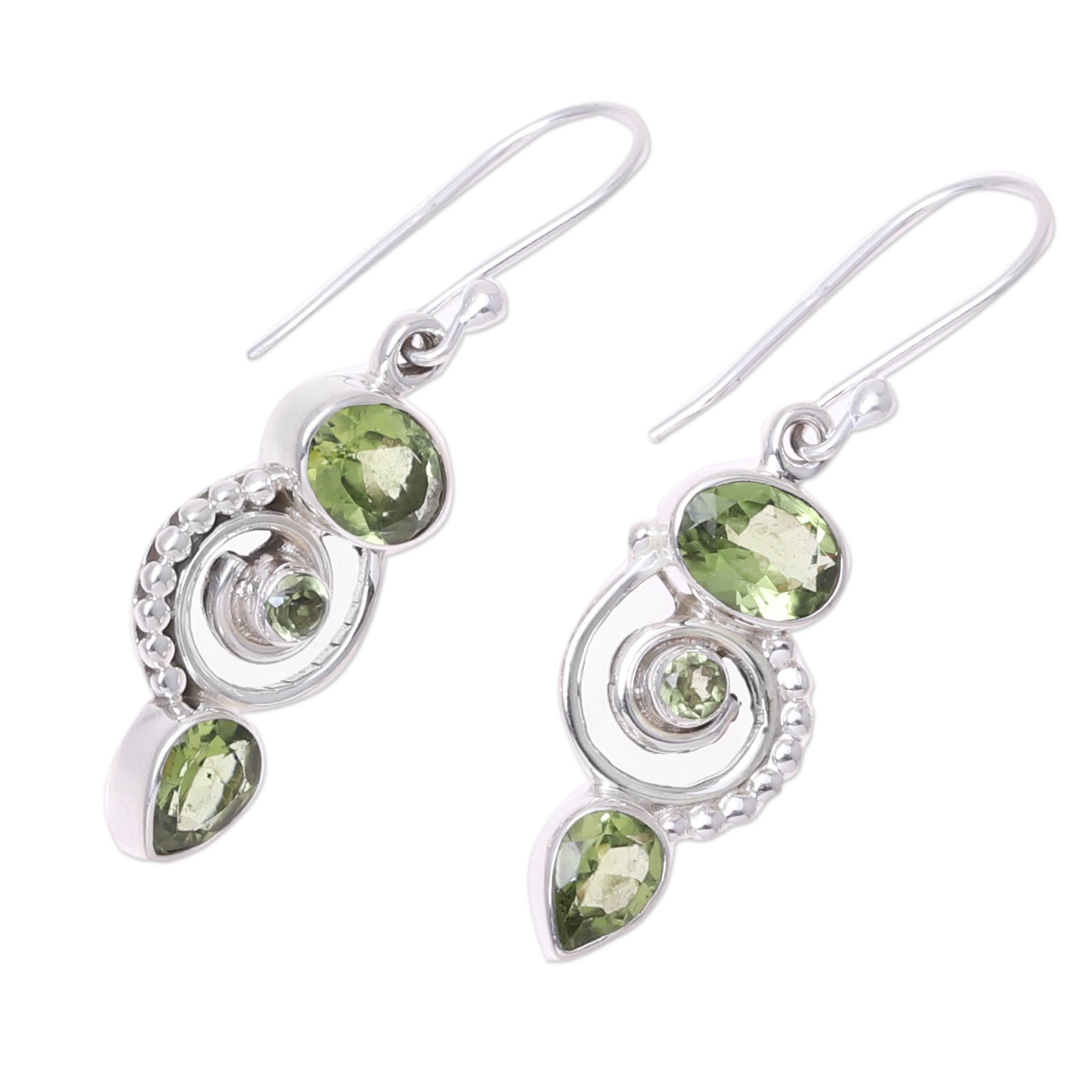 Premium Peridot Spiral Dangle Earrings - Sterling Silver Elegance