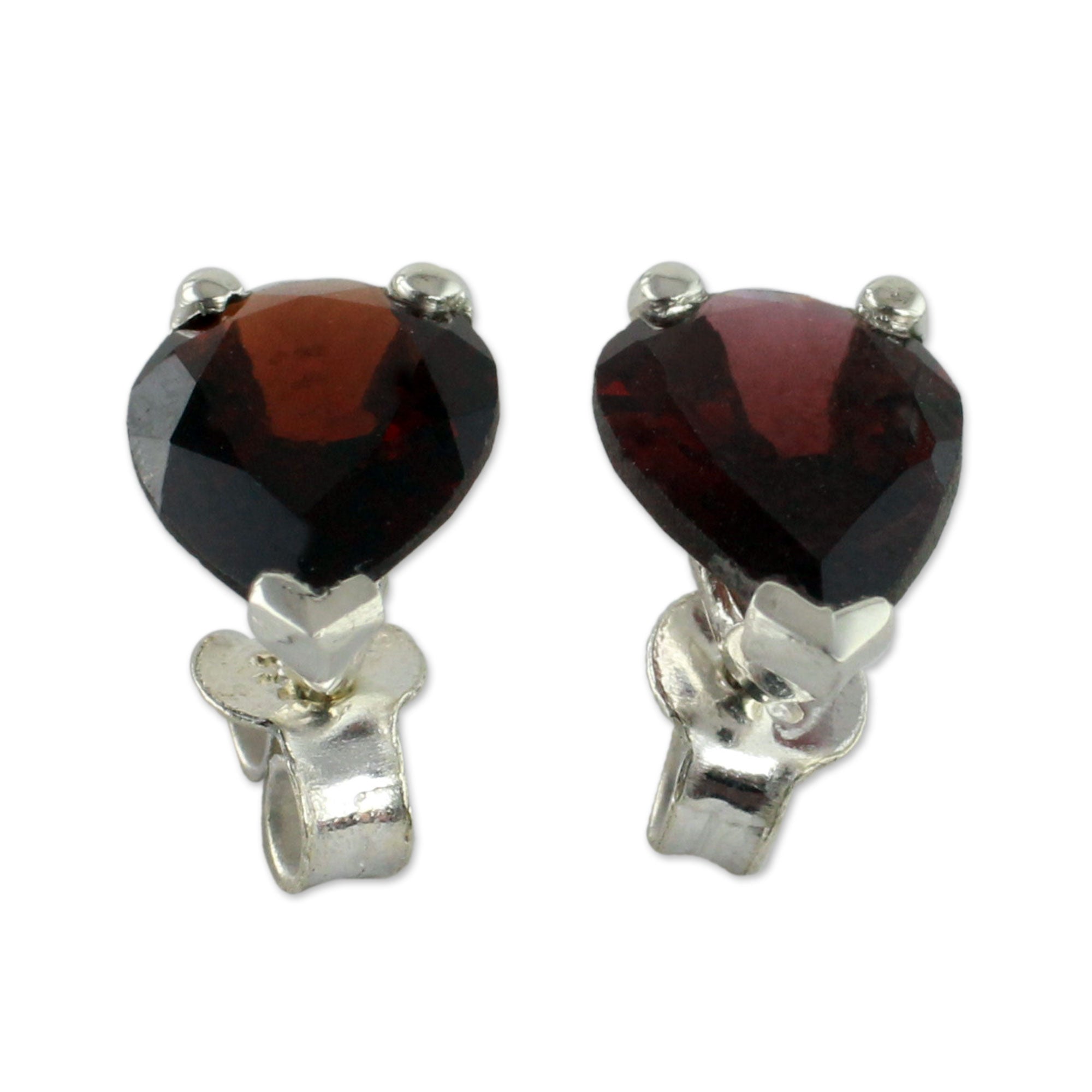 Premium Fair Trade Garnet Stud Earrings - 2.5 cts Sterling Silver