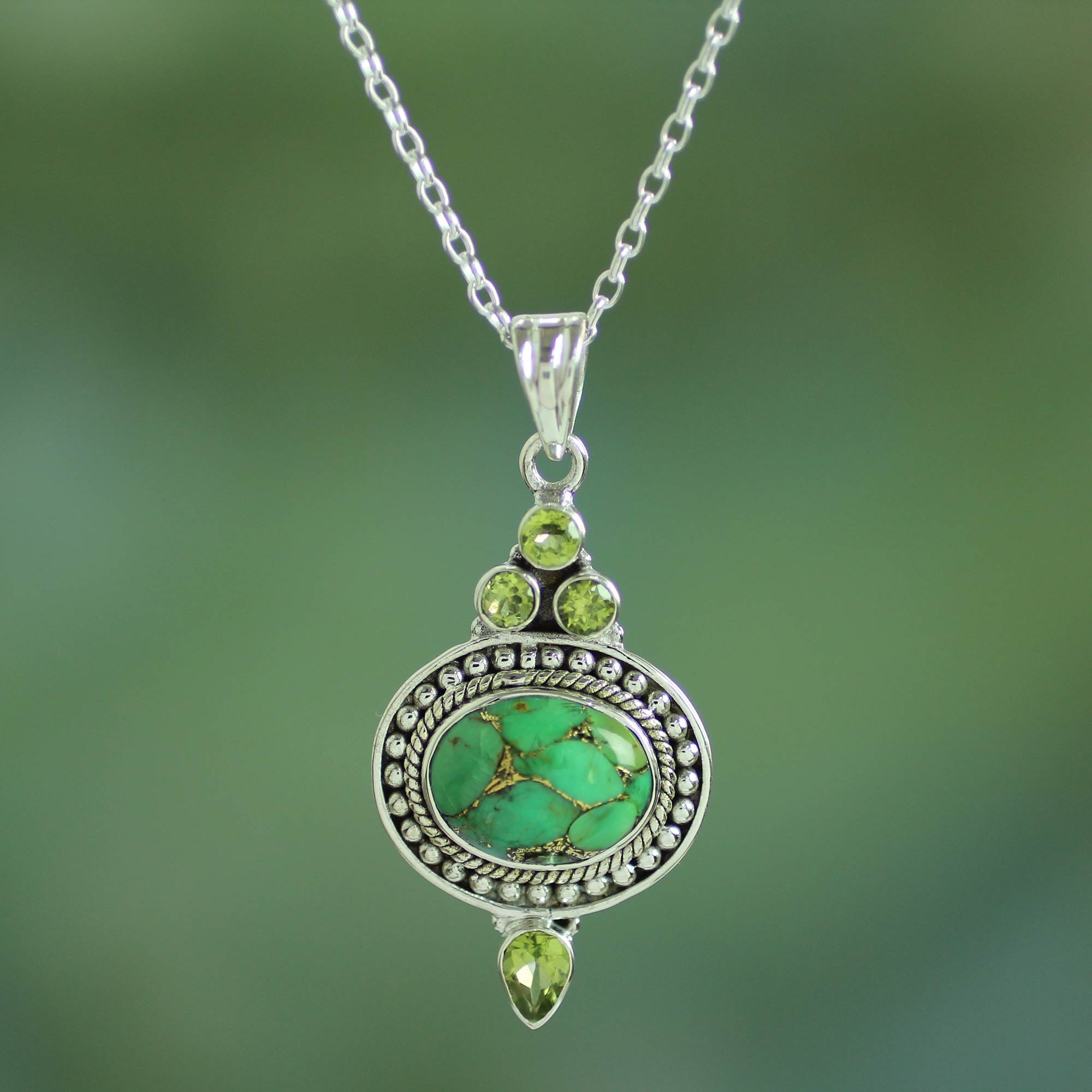 Premium Luminous Green Sky Peridot & Turquoise Pendant Necklace