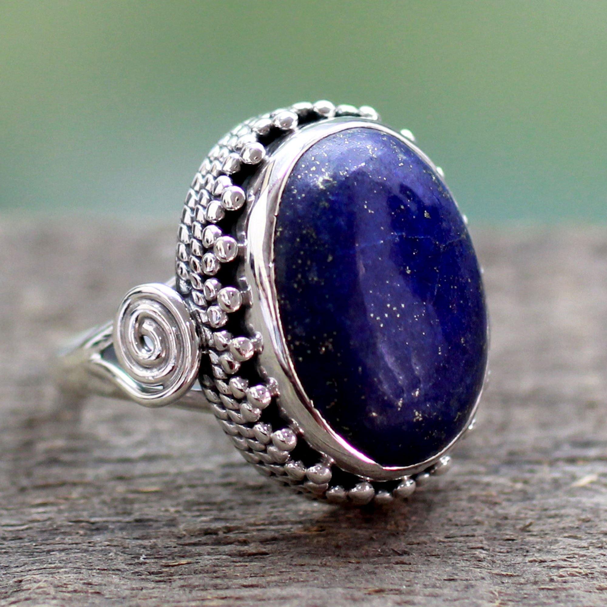 Premium Handcrafted Lapis Lazuli & Sterling Silver Cocktail Ring