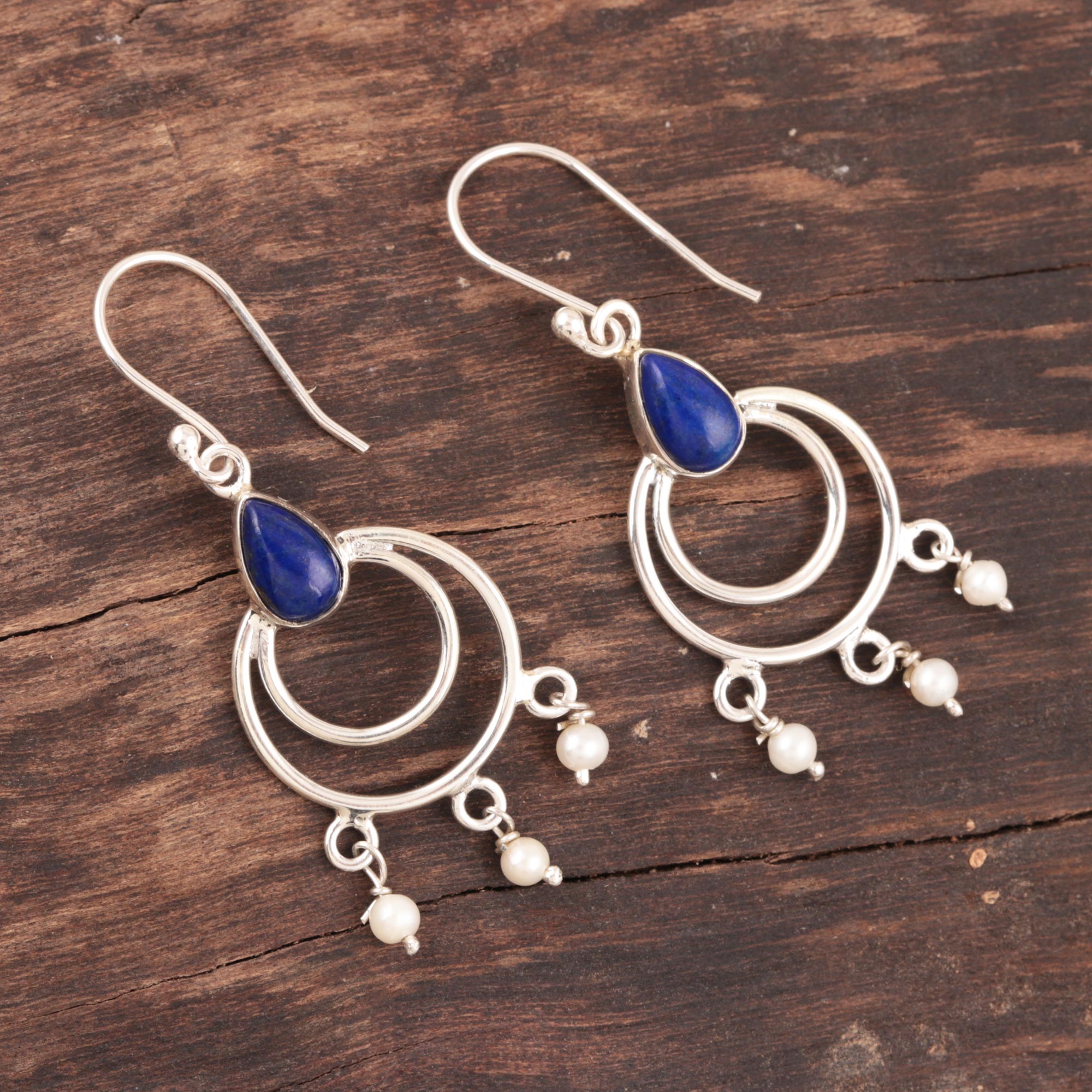 Premium Royal Lapis Lazuli & Cultured Pearl Dangle Earrings - Handcrafted in India