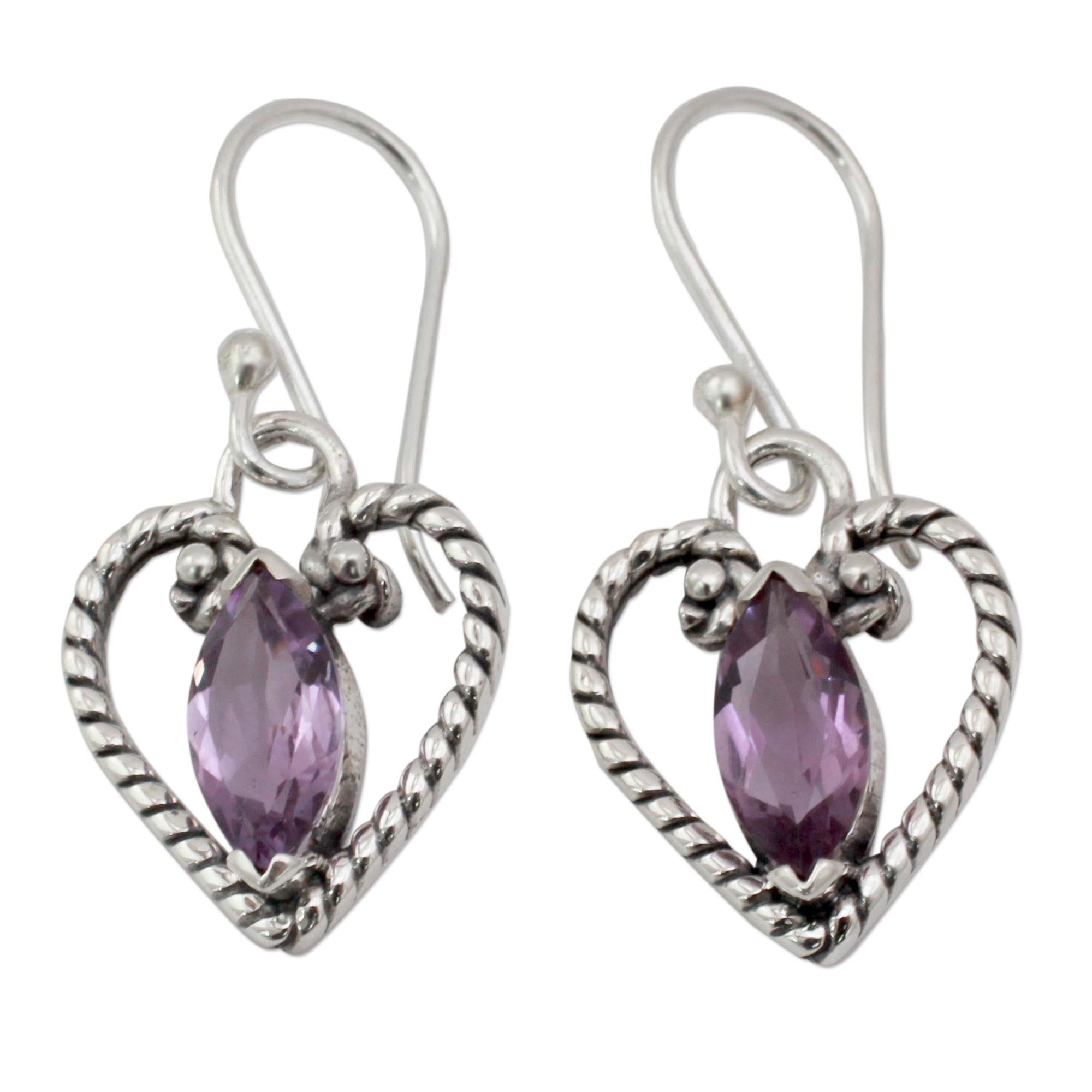 Premium Mystic Love Amethyst Heart Earrings - Handcrafted Sterling Silver Jewelry