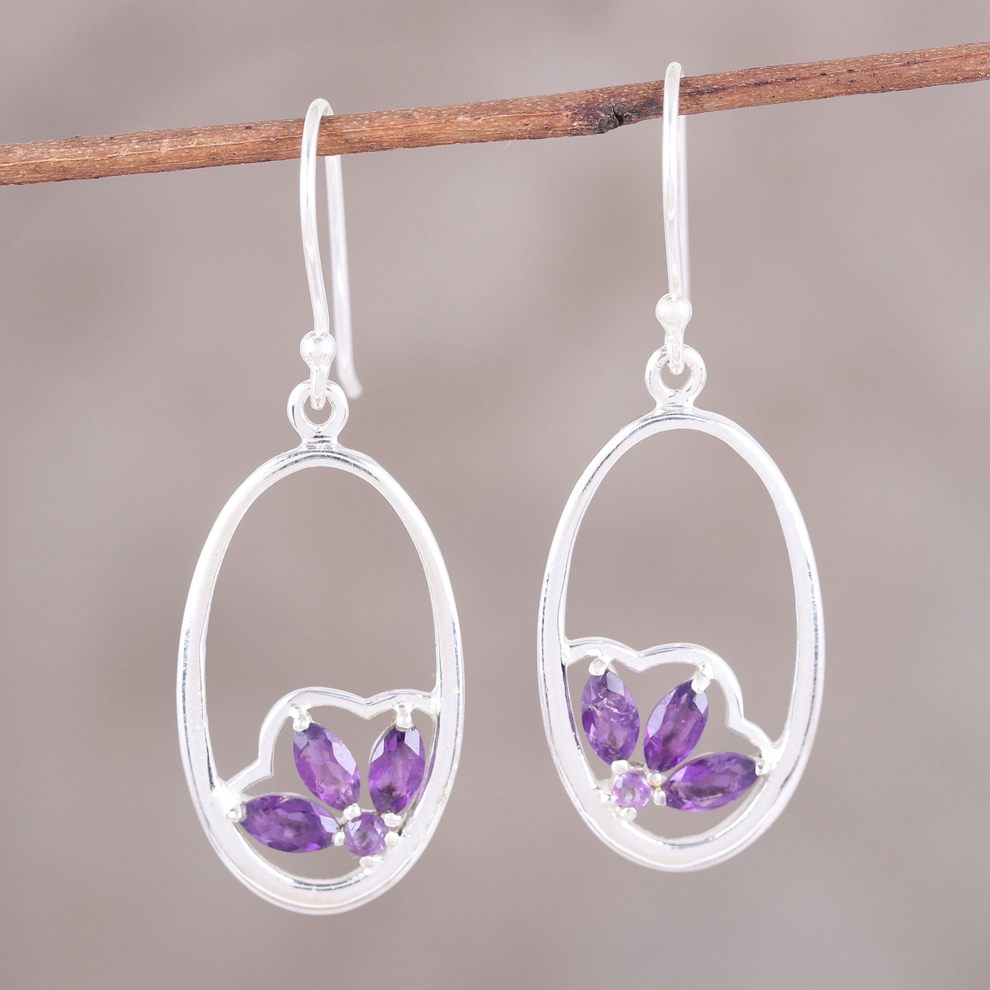 Premium Petite Violet Amethyst Sterling Silver Dangle Earrings