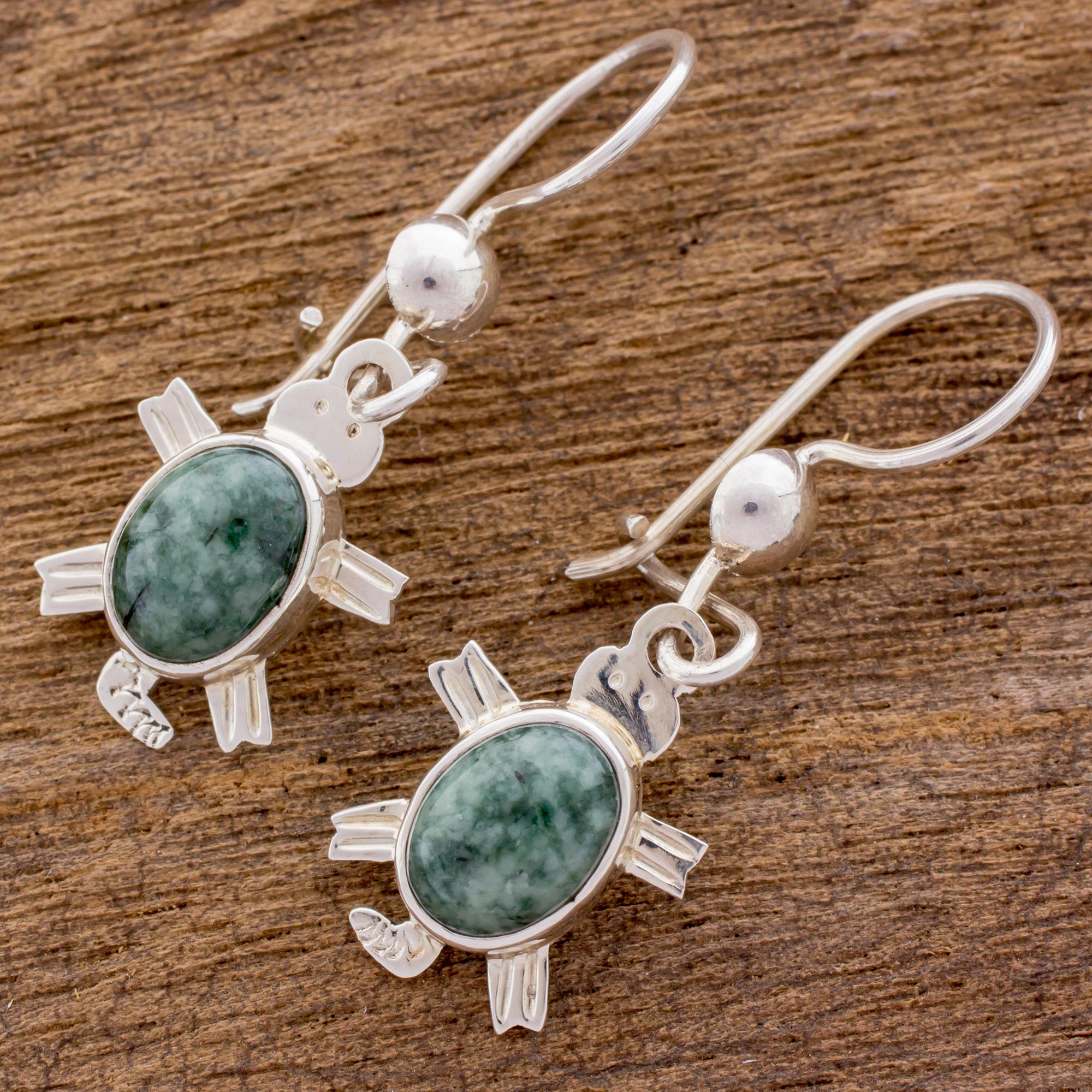 Premium Green Jade Turtle Dangle Earrings - Handcrafted Sterling Silver Jewelry