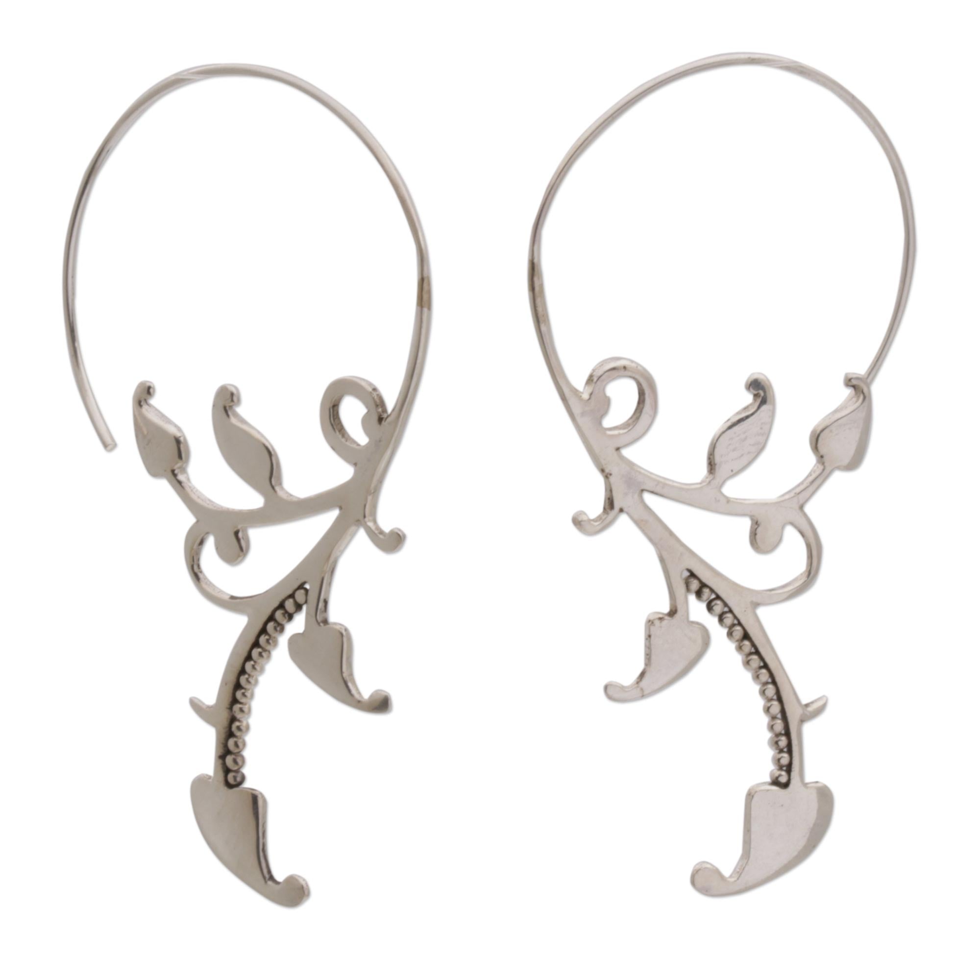 Premium Bali Sterling Silver Dotted Half-Hoop Earrings - Elegant Twist Design