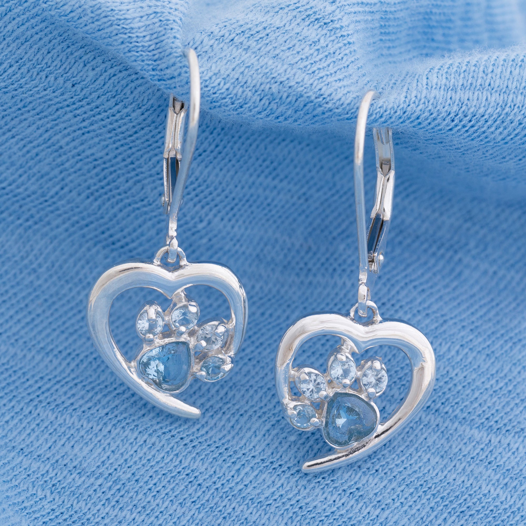 Premium Sterling Silver Birthstone Paw Print Earrings - Always in My Heart