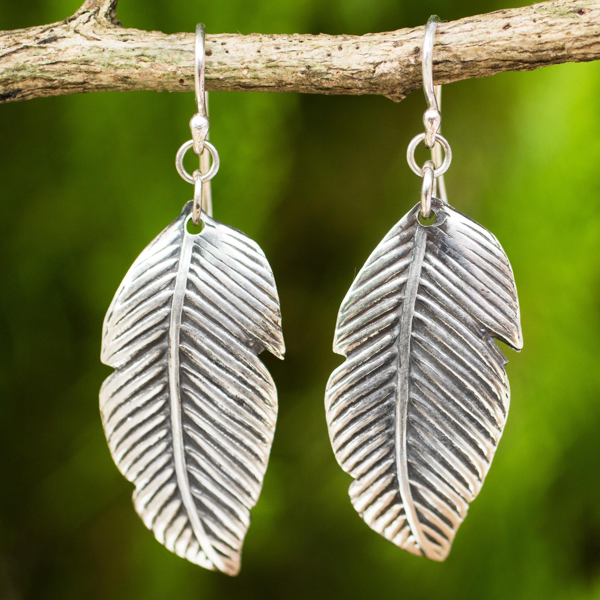 Premium Tropical Leaf Sterling Silver Earrings – Handmade Thai Jewelry