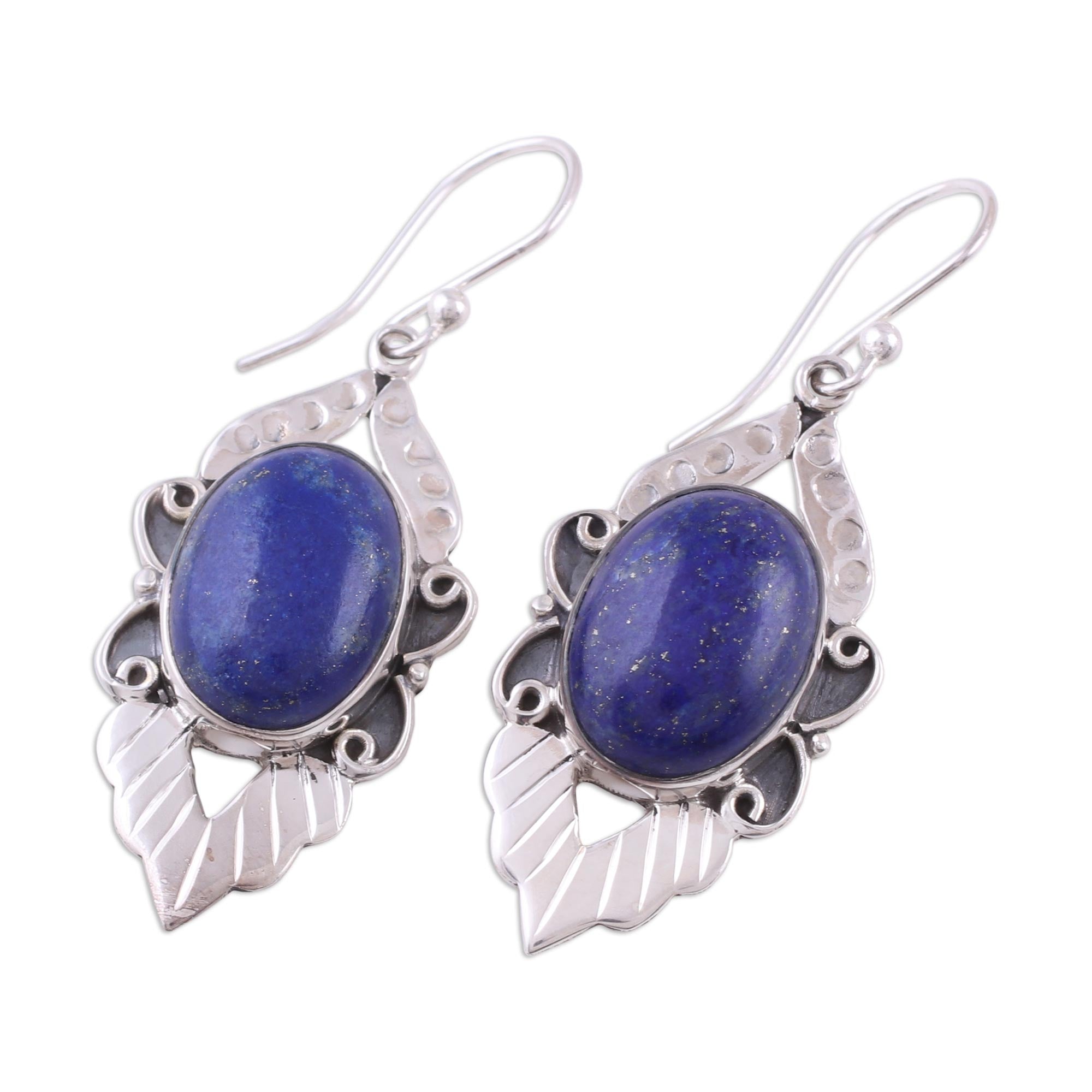 Premium Blue Lotus Lapis Lazuli Hook Earrings