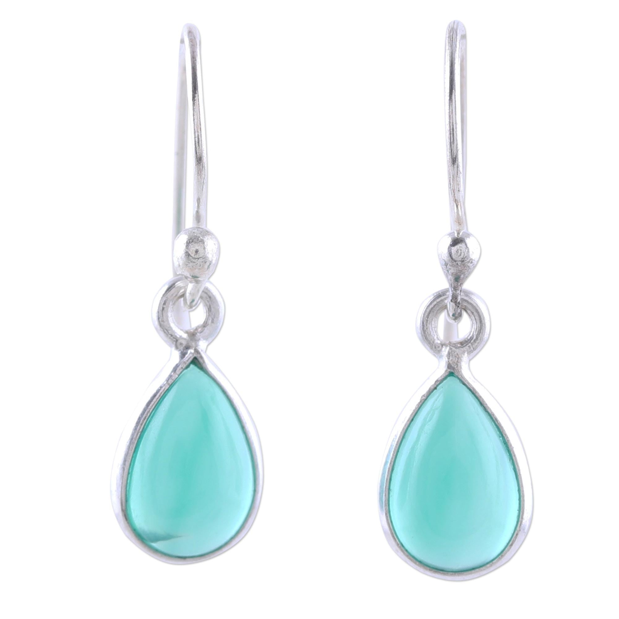 Premium Green Onyx Teardrop Silver Earrings - Elegant Dangle Design