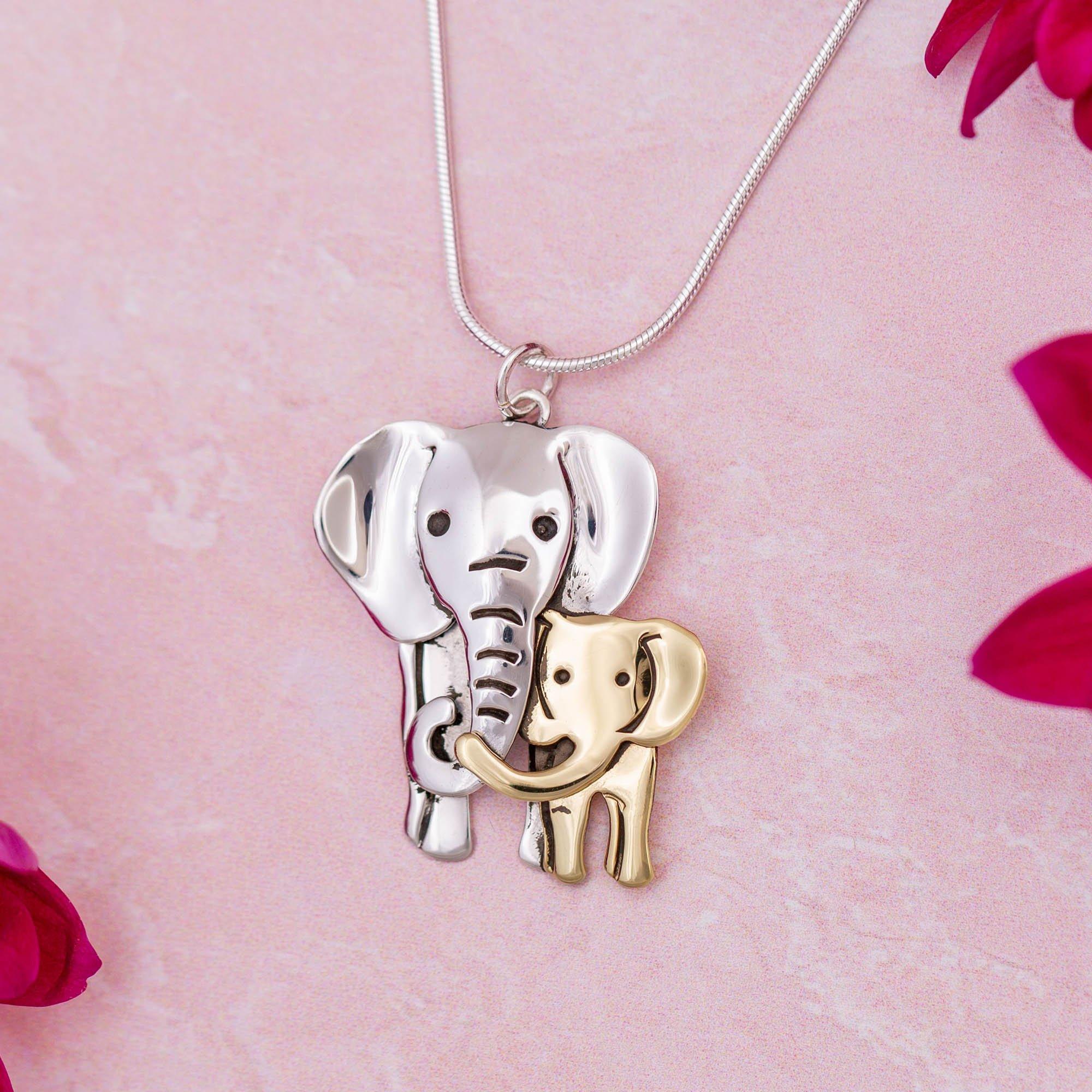 Premium Elephant Parent & Baby Bond Necklace - Sterling Silver & Brass