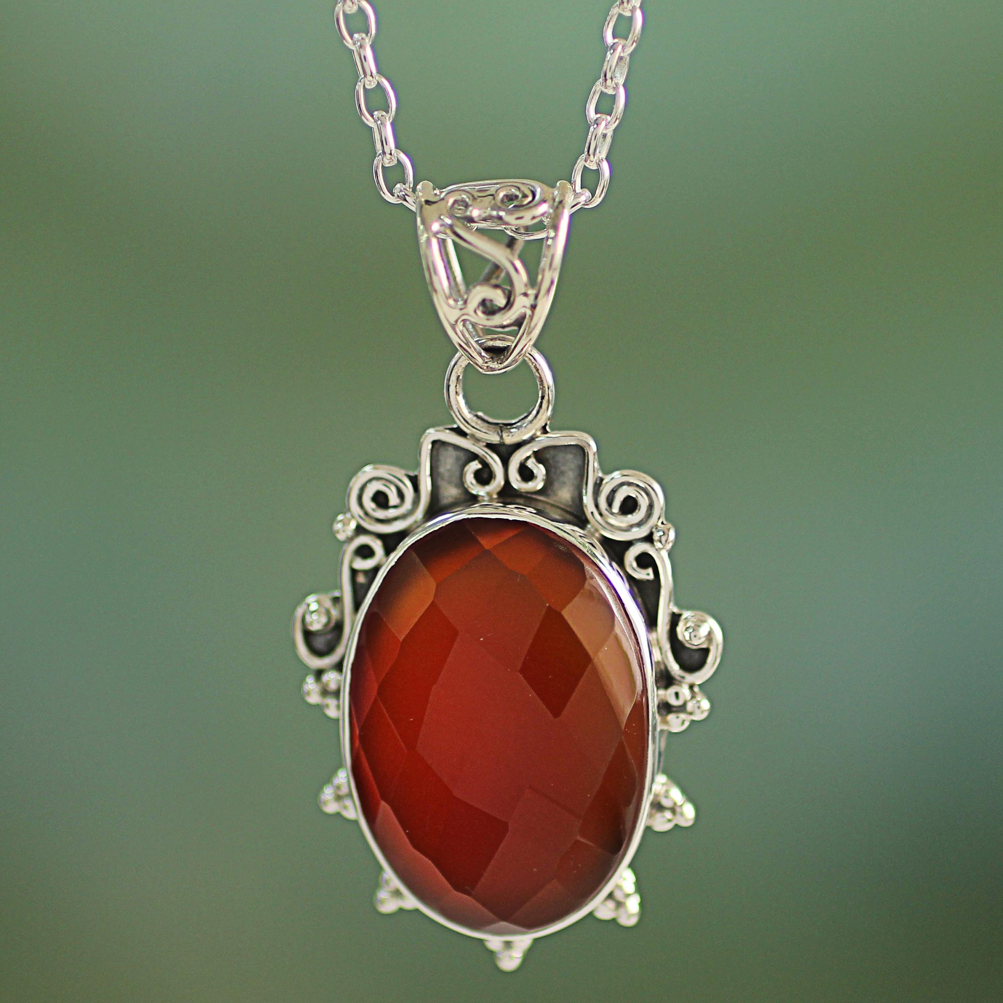 Premium Glow of Embers Handcrafted Sterling Silver & Carnelian Necklace