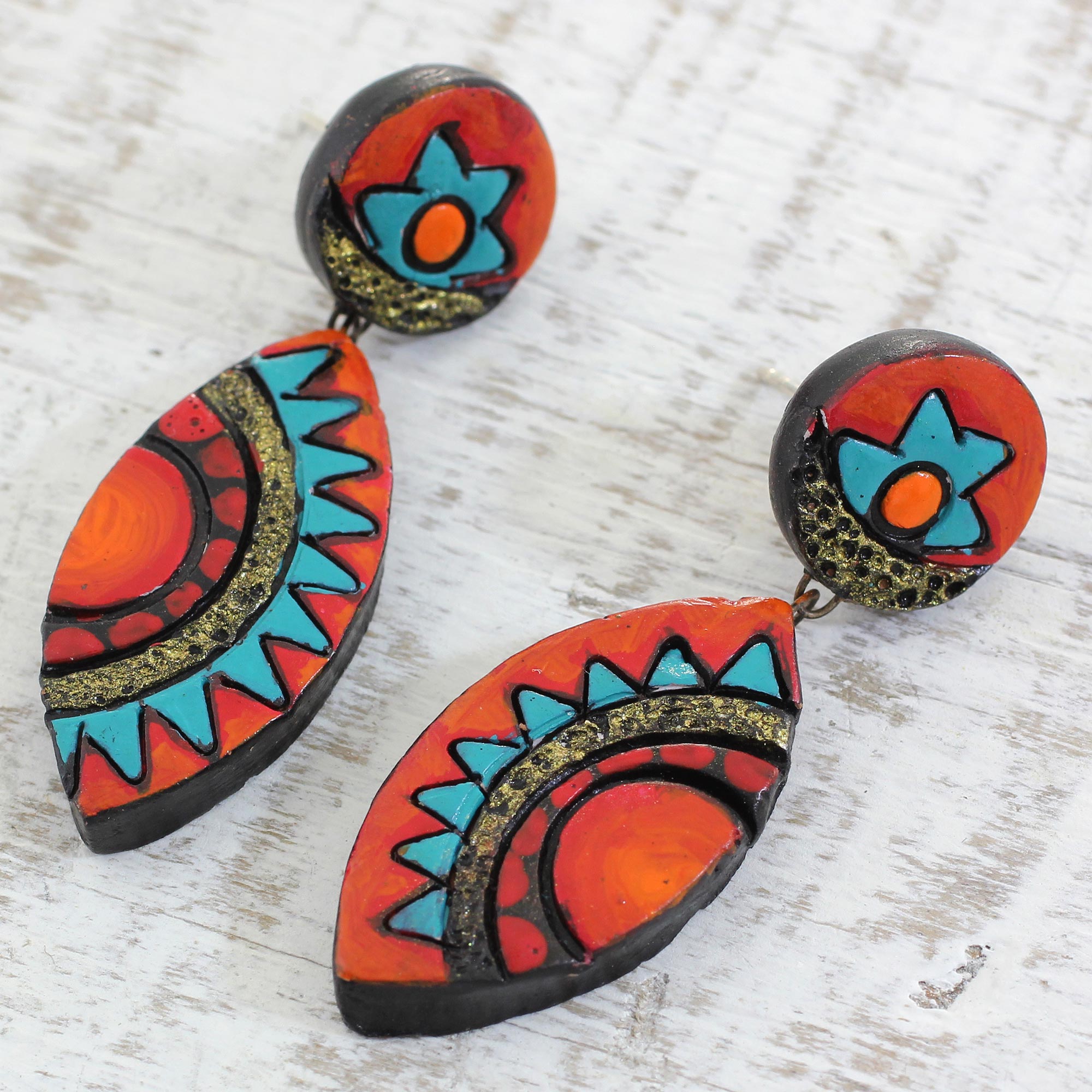 Premium Ancient-Inspired Handcrafted Ceramic Dangle Earrings