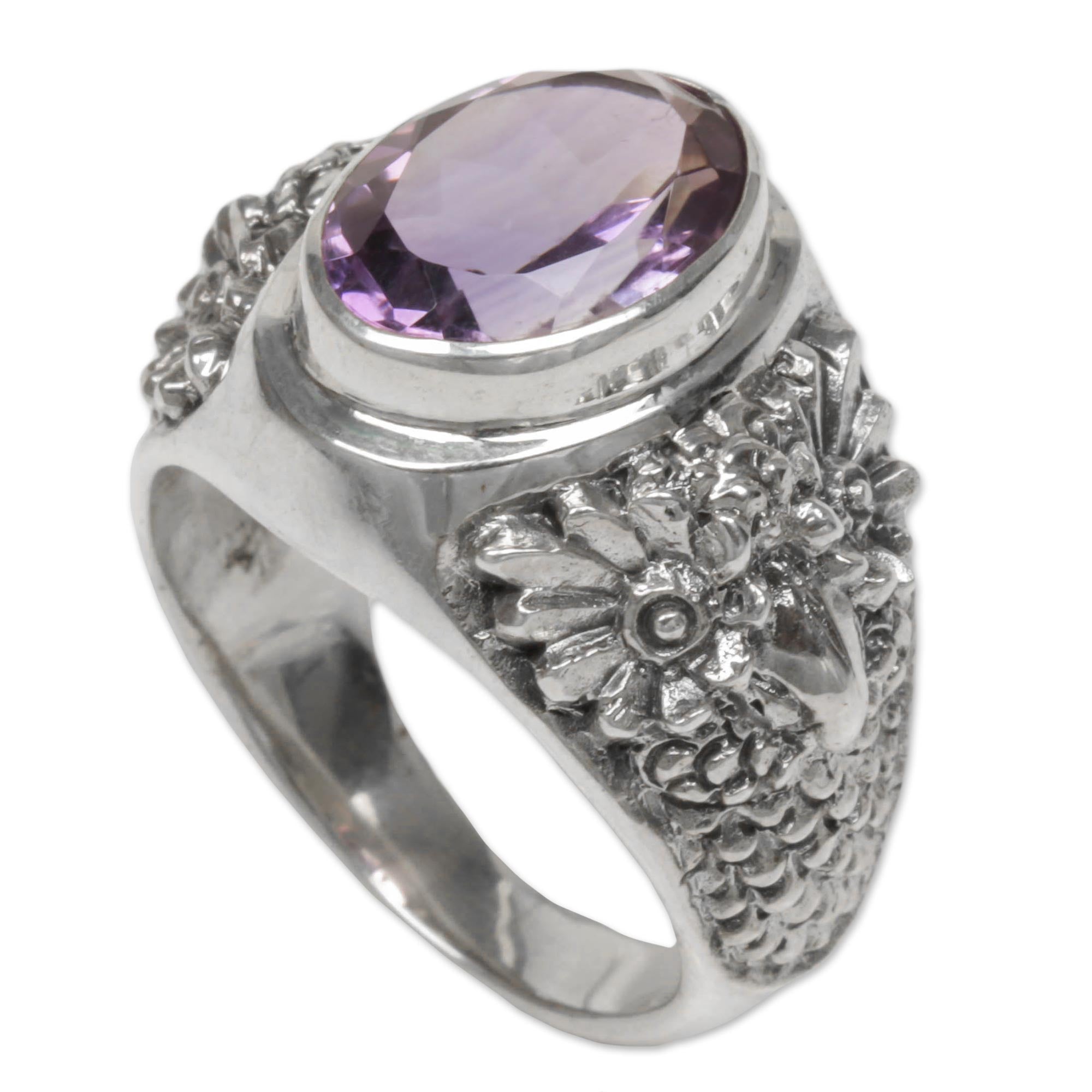 Premium Amethyst Owl Ring by Nyoman Rena