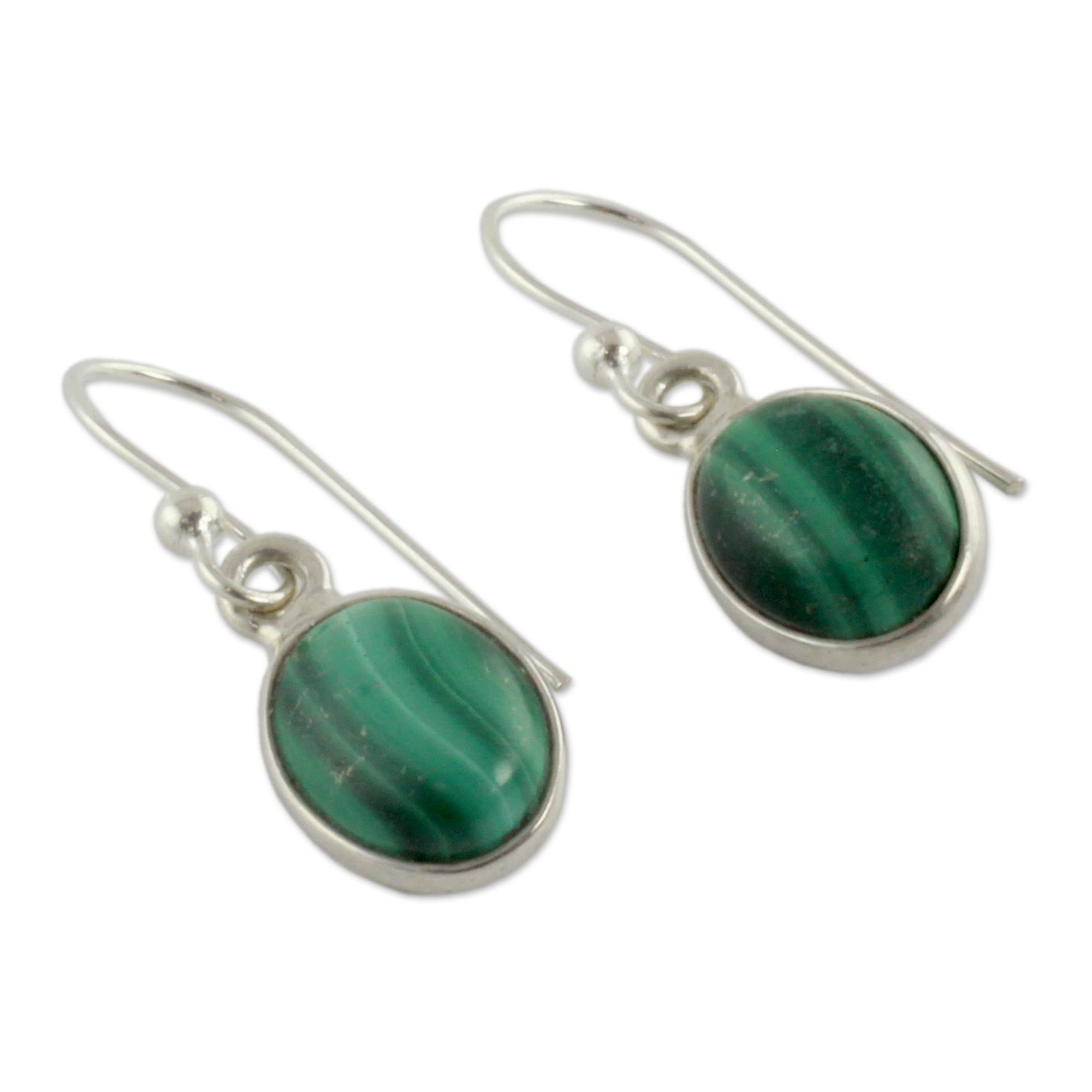 Premium Malachite Silver Dangle Earrings - Verdant Paths Collection