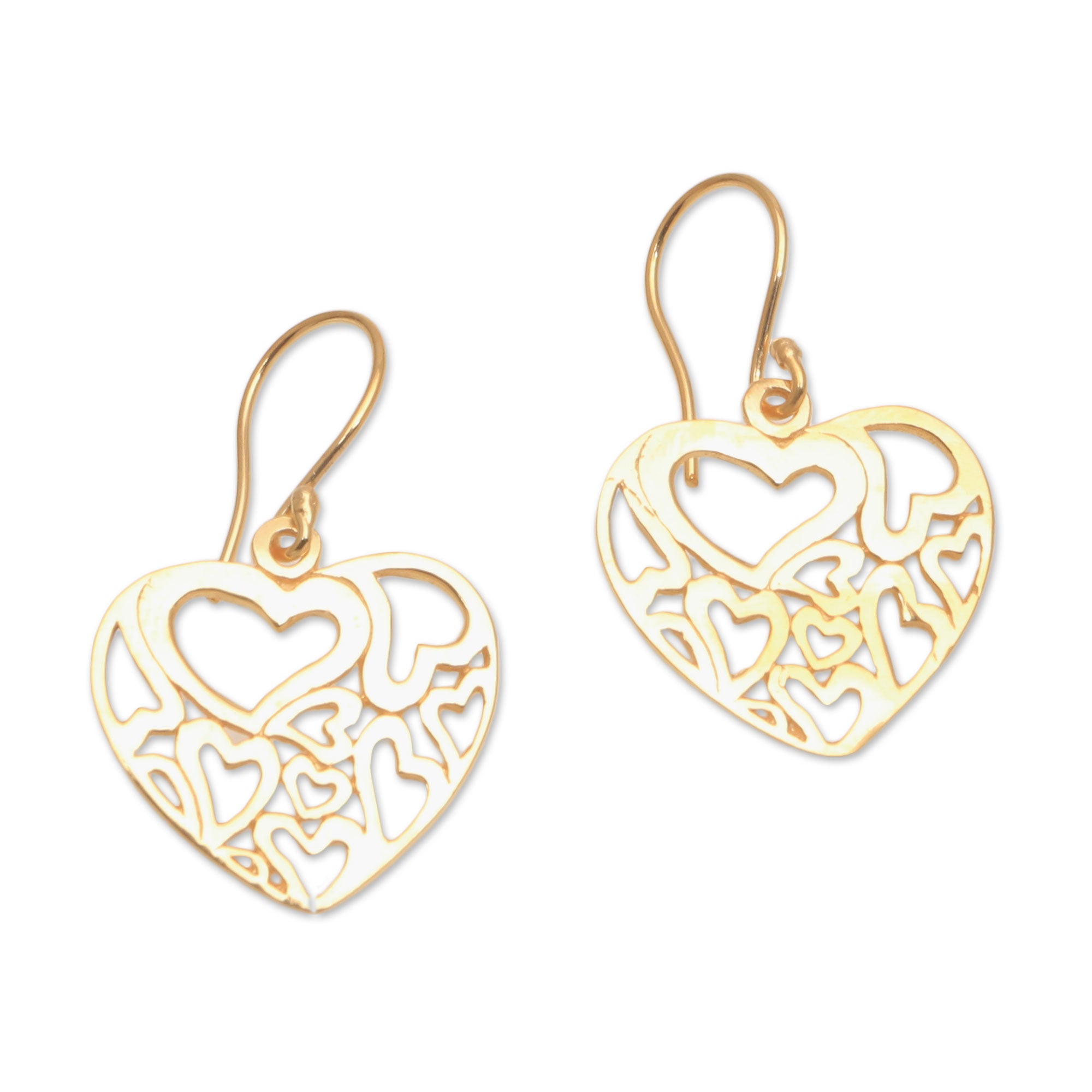 Premium Full-Hearted 18k Gold Plated Sterling Silver Dangle Earrings – Ultimate Love Motif