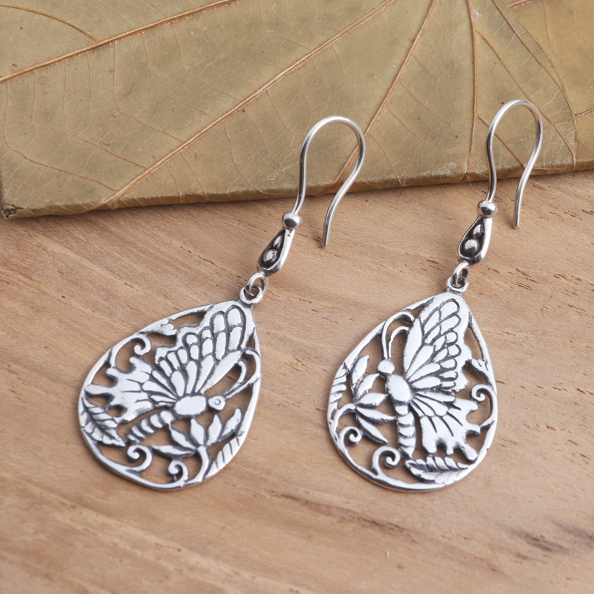 Premium Sterling Silver Butterfly Dangle Earrings – Handcrafted Elegance