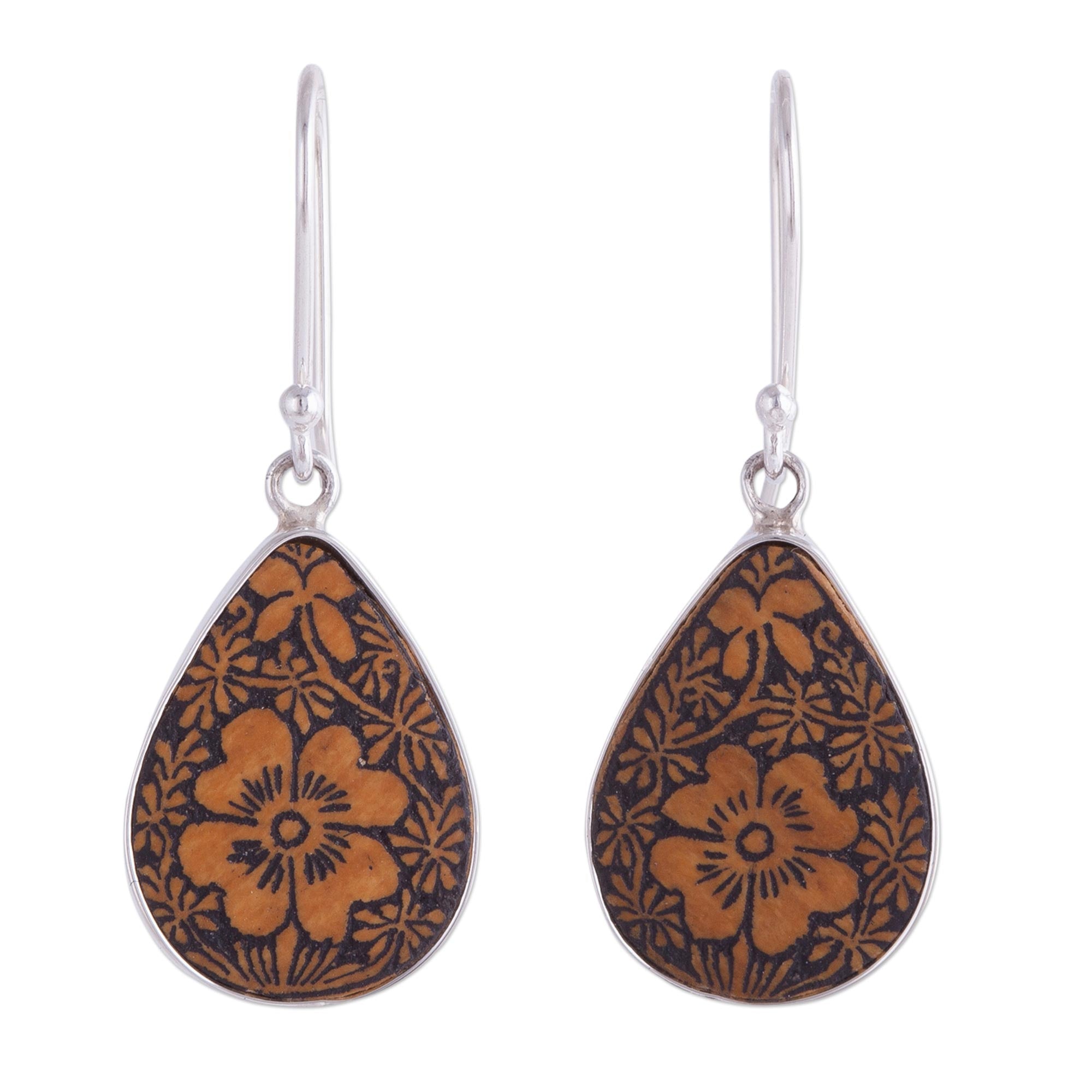 Premium Margarita Garden Floral Earrings - Sterling Silver & Pumpkin Shell from Peru