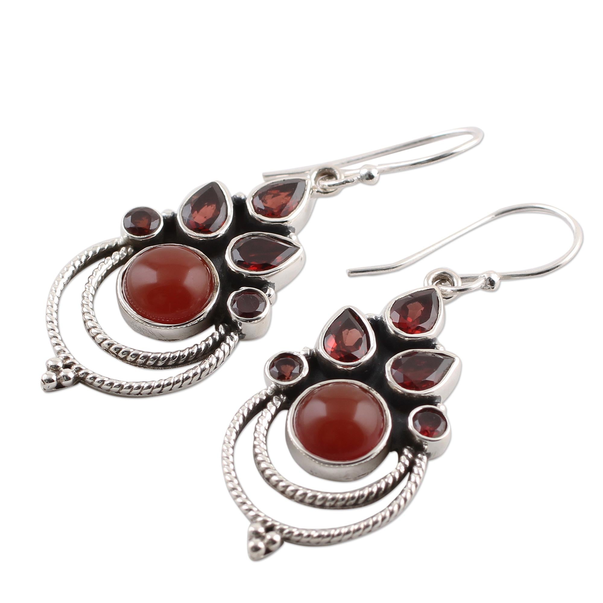 Premium Radiant Harmony Garnet & Carnelian Dangle Earrings - Handcrafted by Indian Artisans