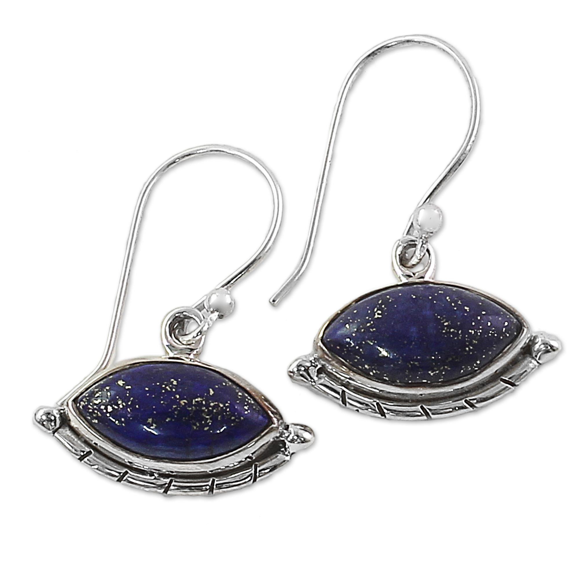 Premium Lapis Lazuli Protective Eye Dangle Earrings in Sterling Silver