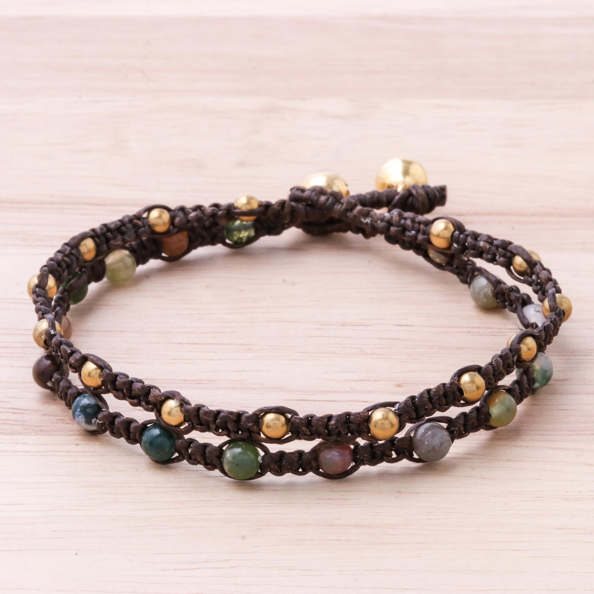 Premium Boho Chic Agate Brass Bracelet - Handmade in Thailand