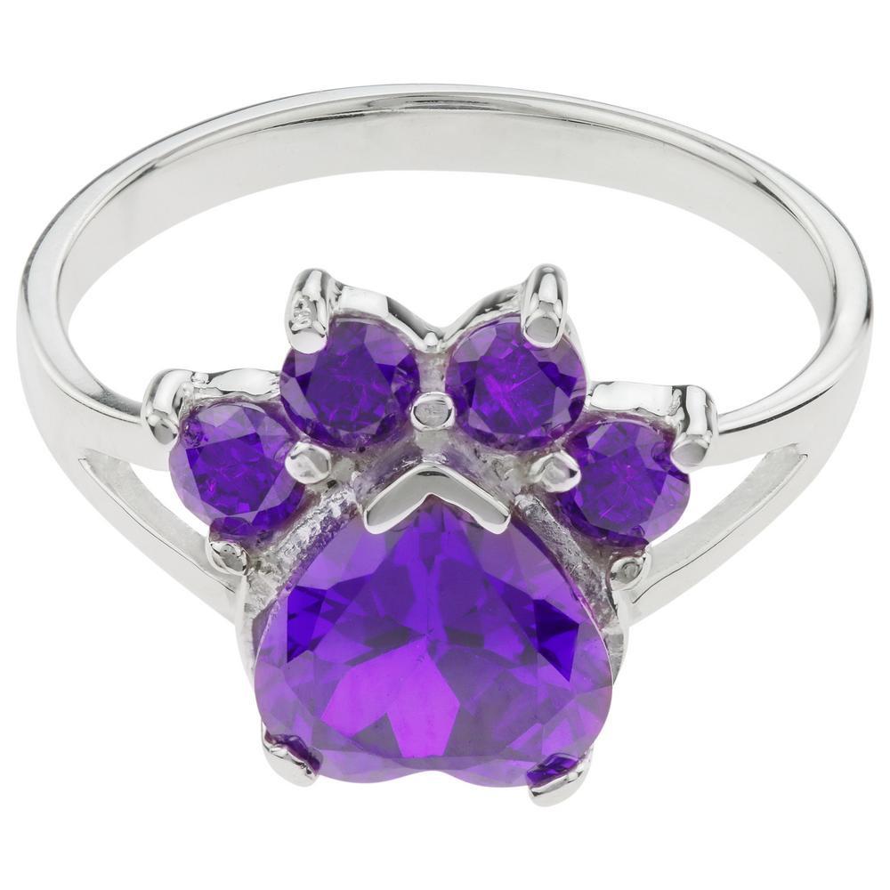 Premium Paw Print Birthstone Sterling Silver Ring | Fair Trade & Handmade