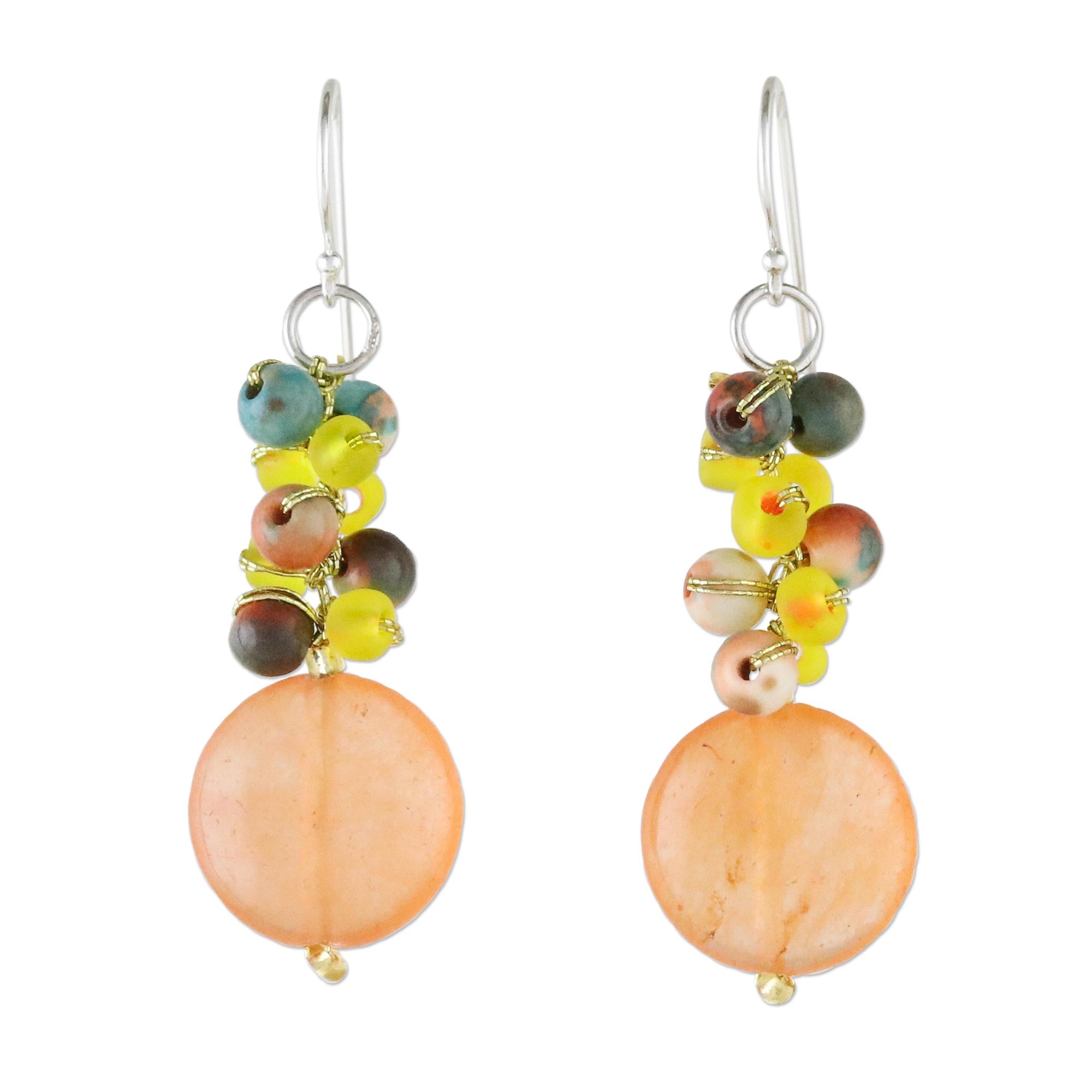 Premium Orange Quartz Dangle Earrings with Glass Beads – Handcrafted in Thailand