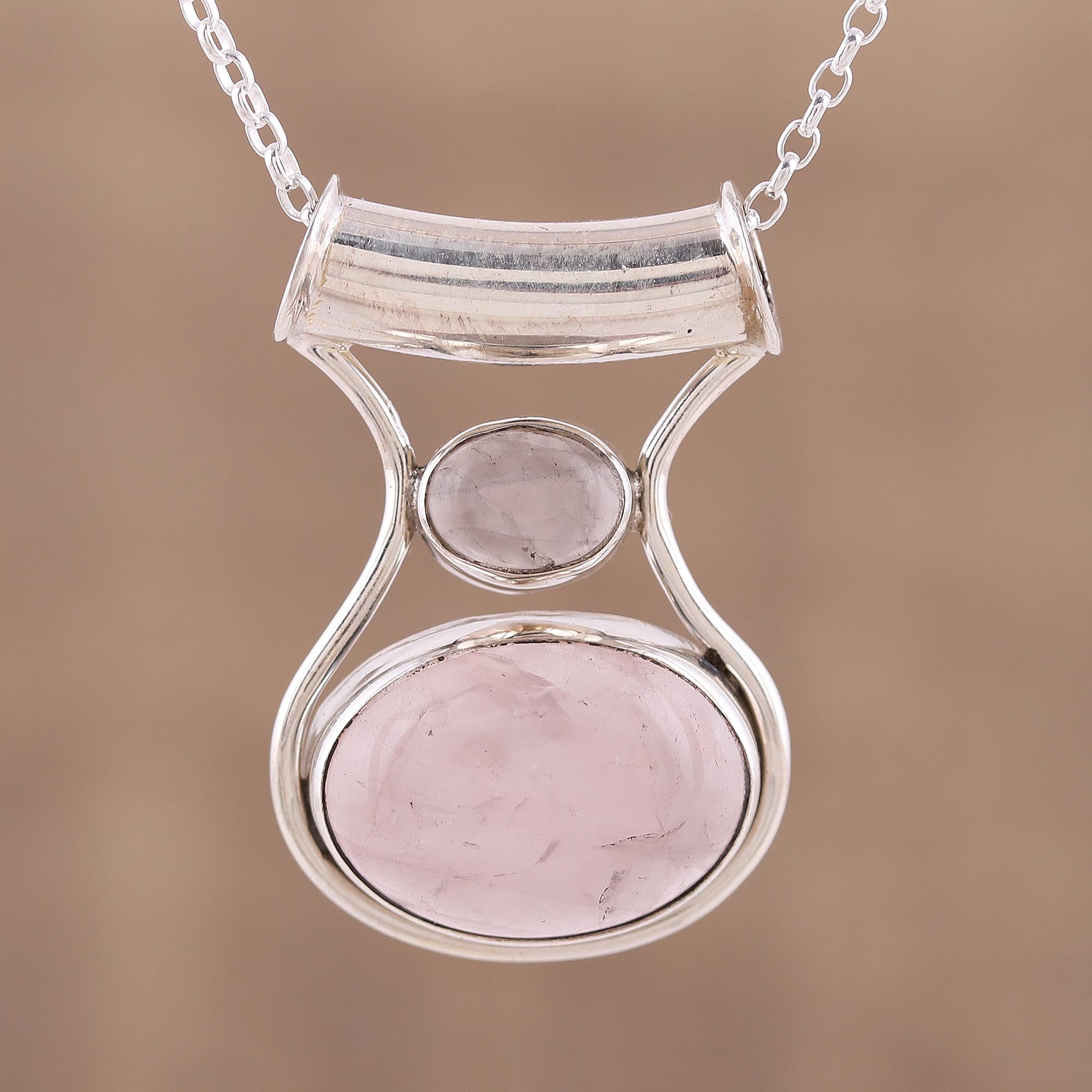 Premium Rose Quartz Sterling Silver Pendant Necklace – Timeless Elegance