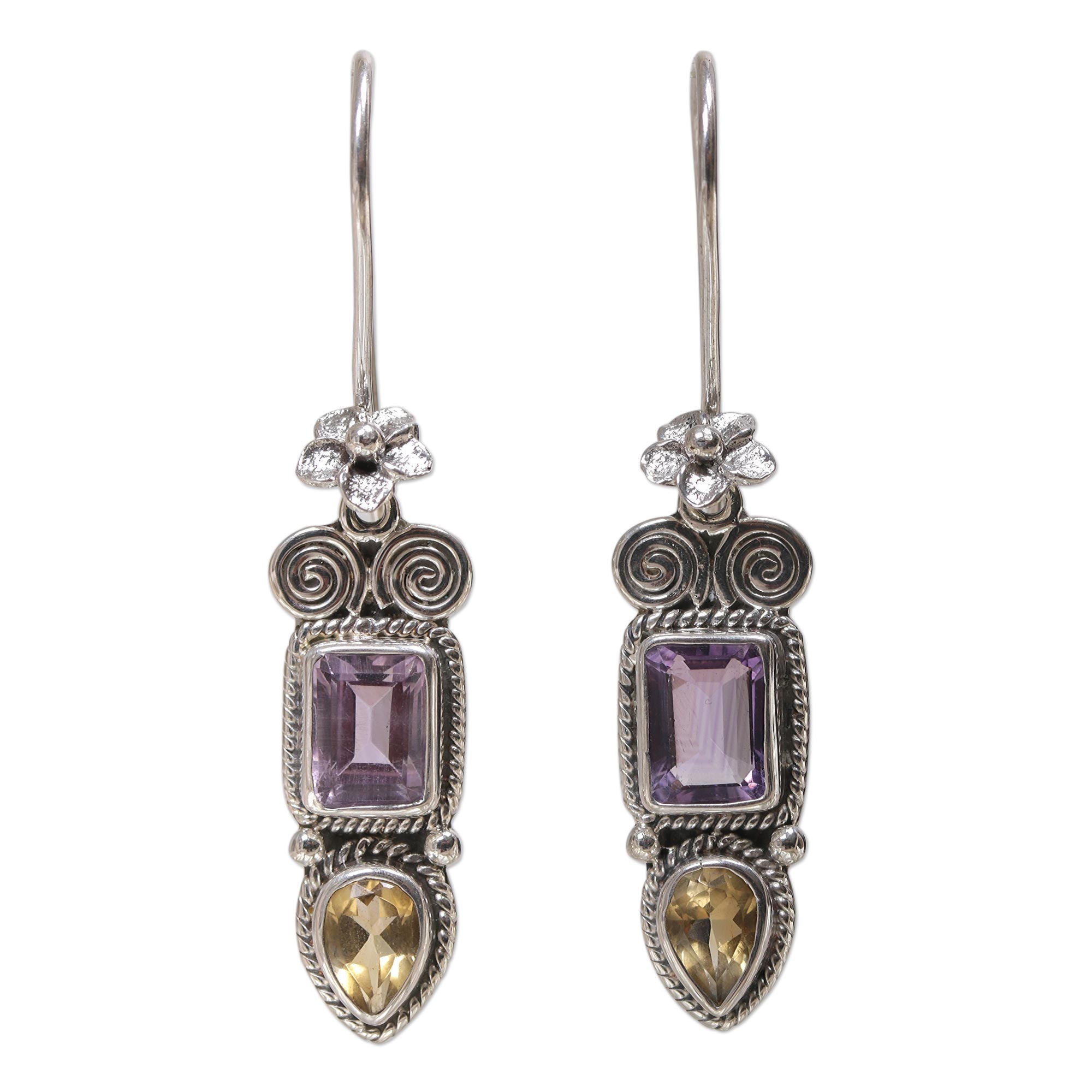 Premium Handmade Sterling Silver Dangle Earrings with Amethyst & Citrine