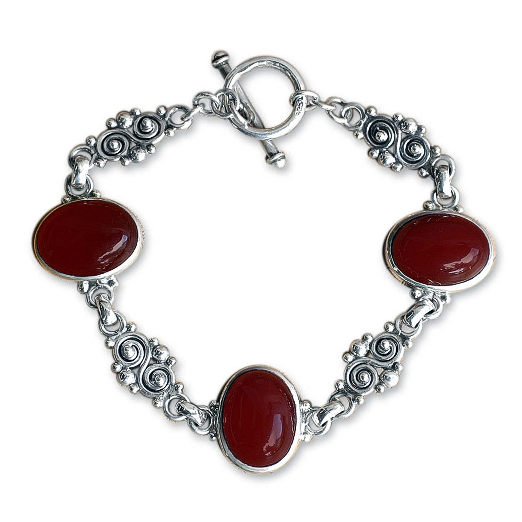 Premium Sunset in Bali Sterling Silver Carnelian Bracelet - Handcrafted Elegance