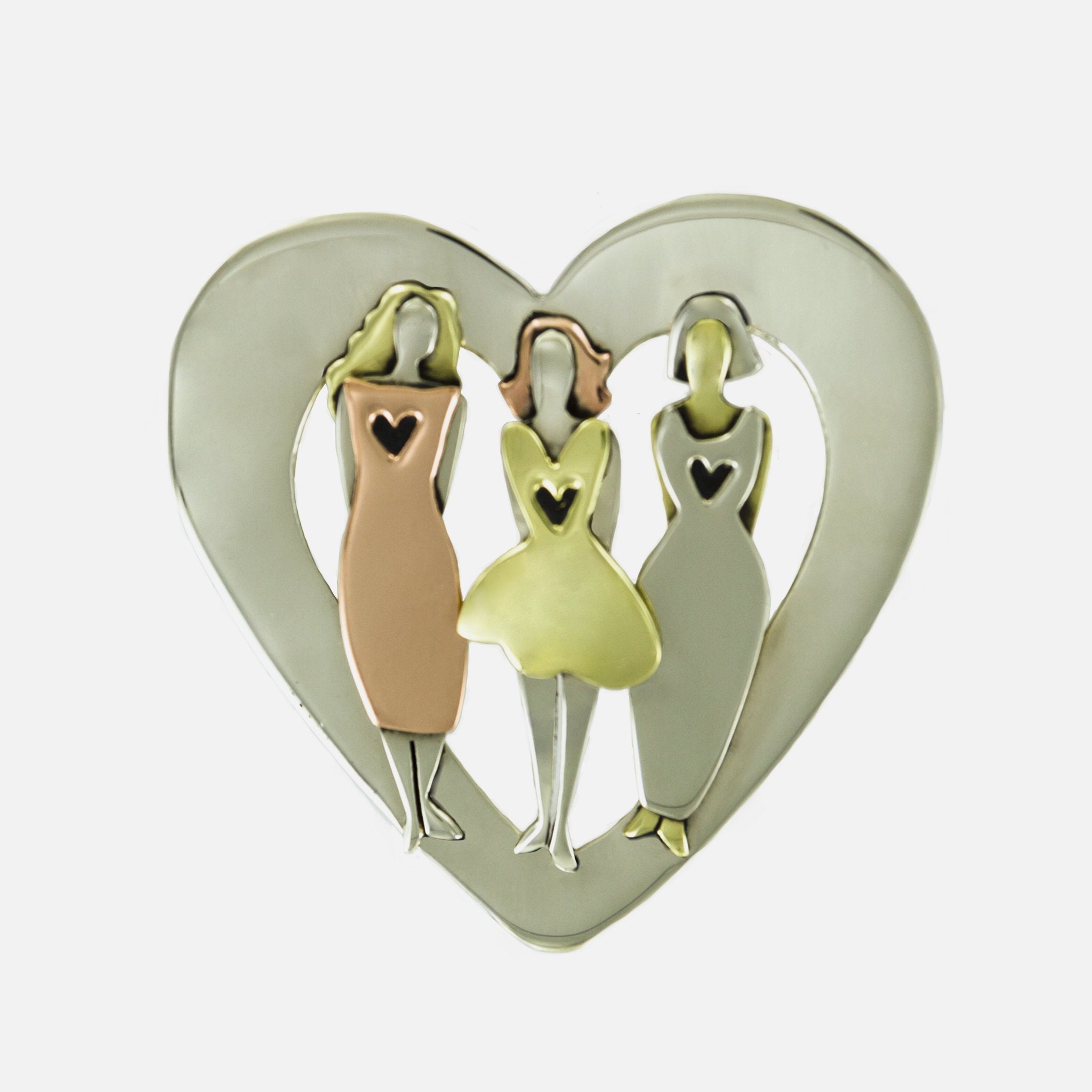 Premium Sisters Forever Love Heart Pin - Handmade Mixed Metal Accessory