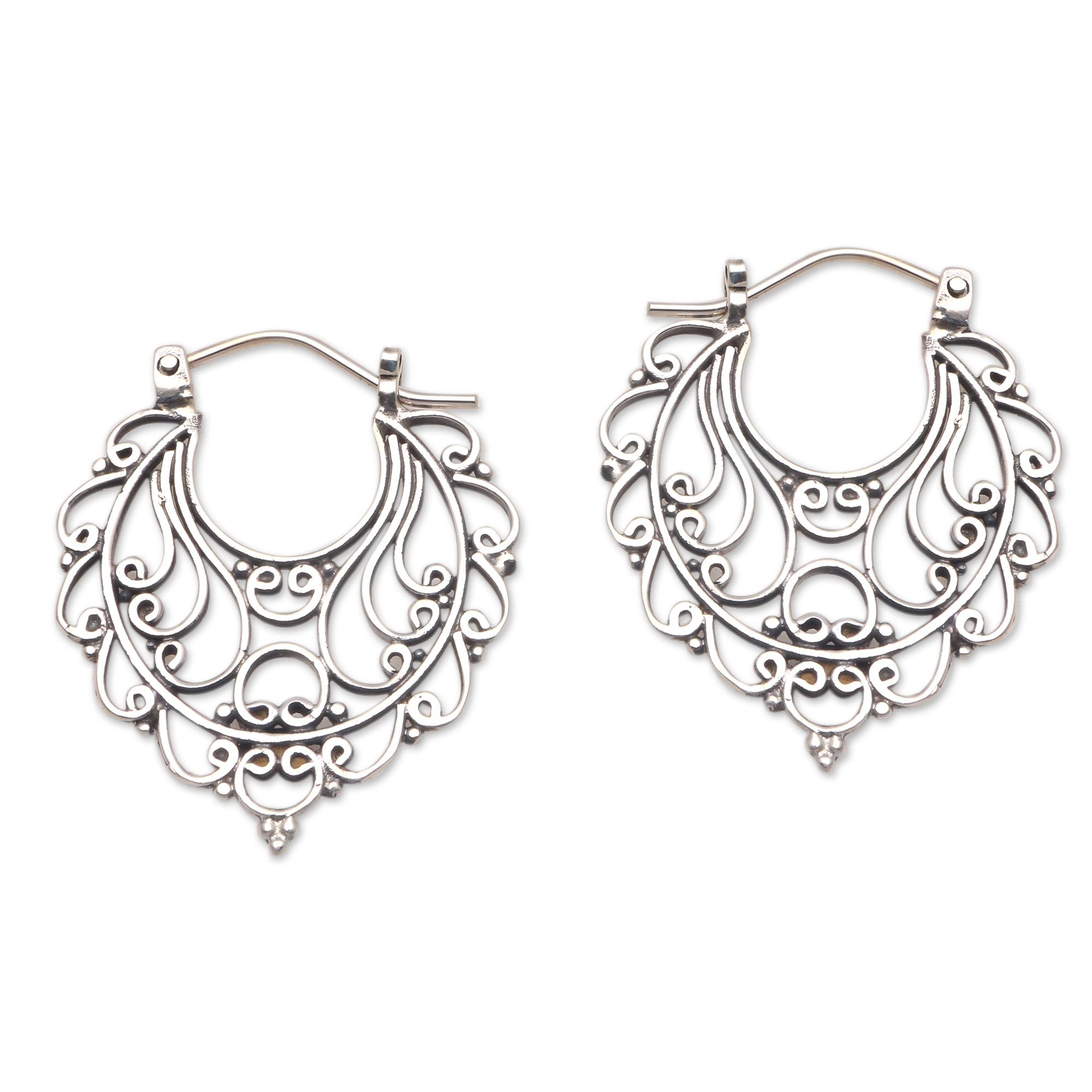 Premium Sterling Silver Swirl Hoop Earrings from Bali - Always Charming Collection