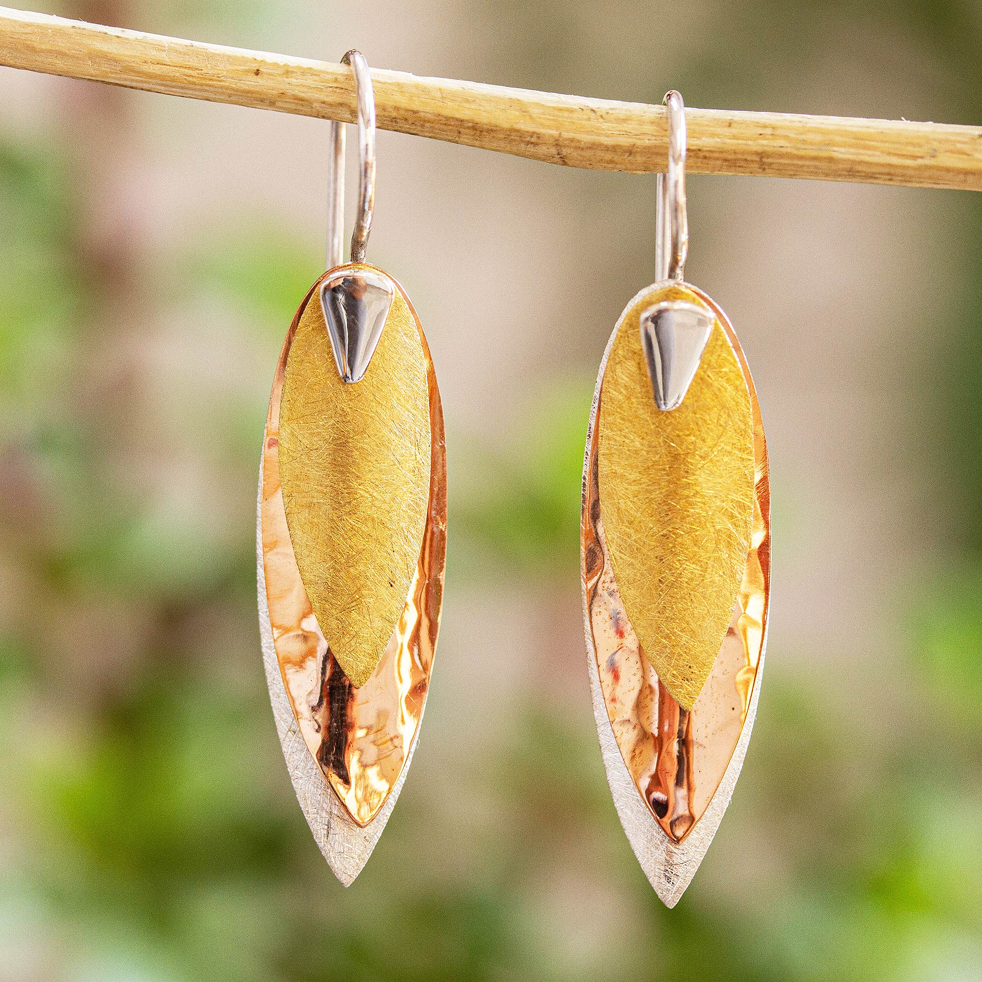 Premium Nature's Enchantment 925 Sterling Silver Earrings with Gold & Copper Accents