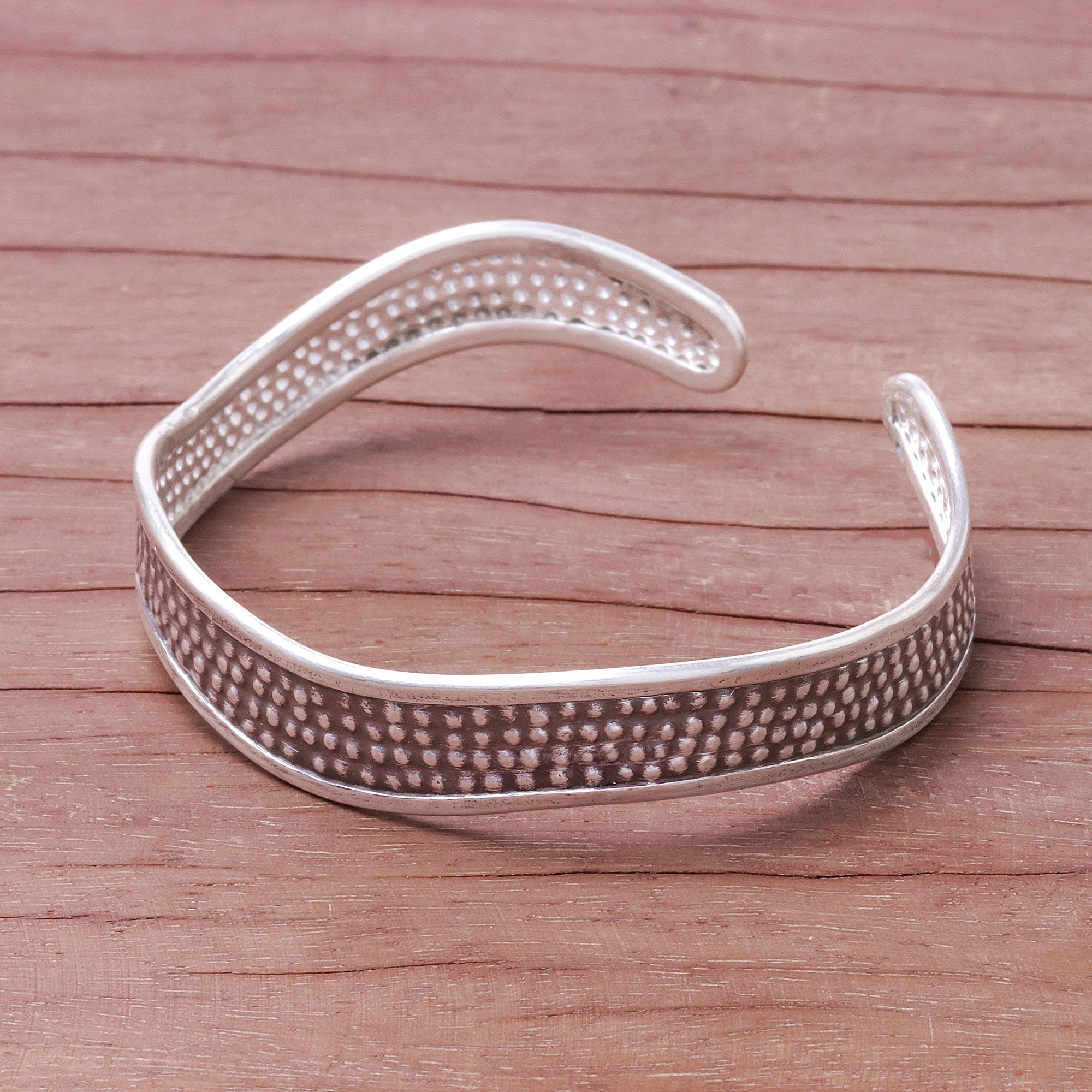 Premium Karen Silver Wave Cuff Bracelet - Handcrafted Textured Design