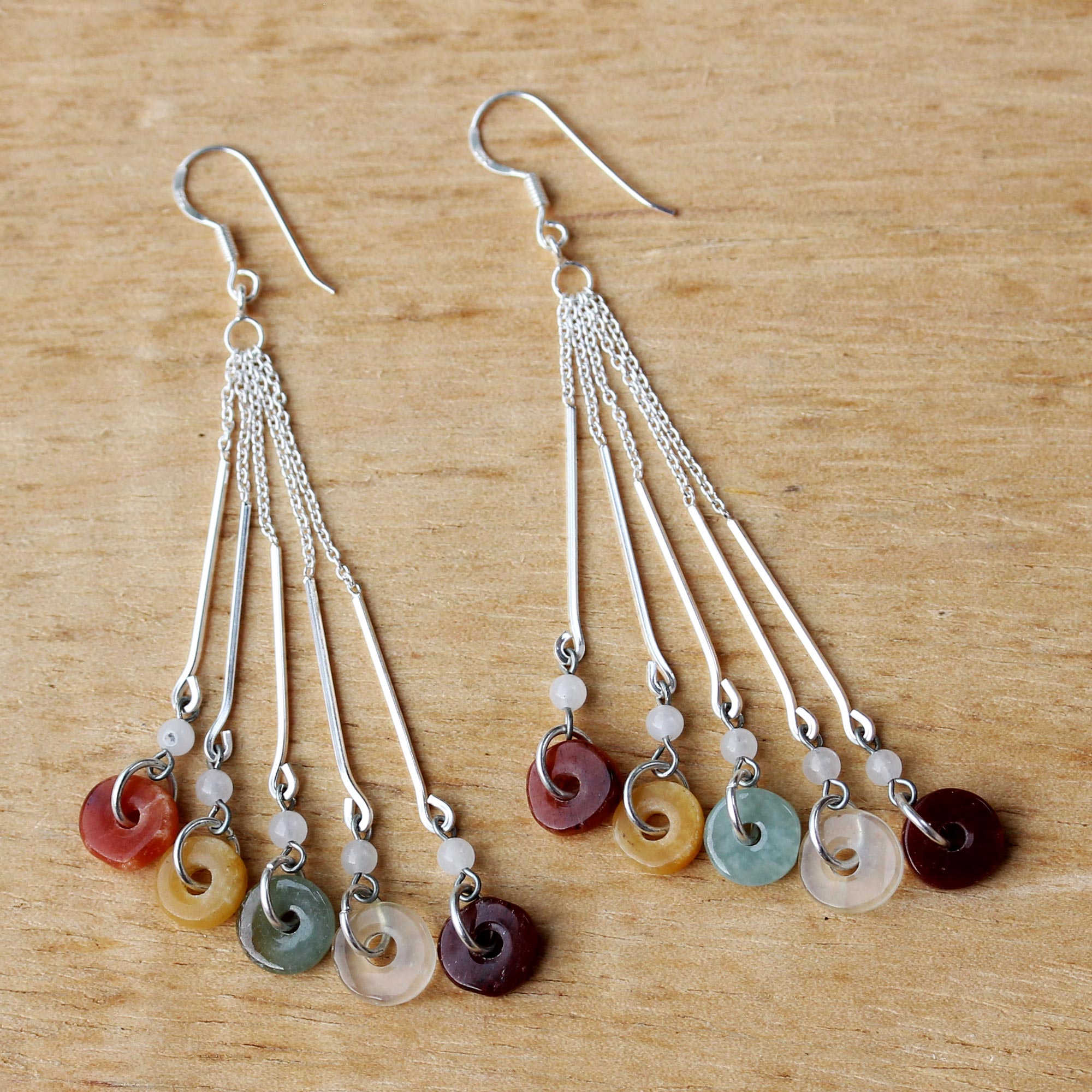 Premium Silver Jade & Rainbow Moonstone Earrings - Handmade in Thailand