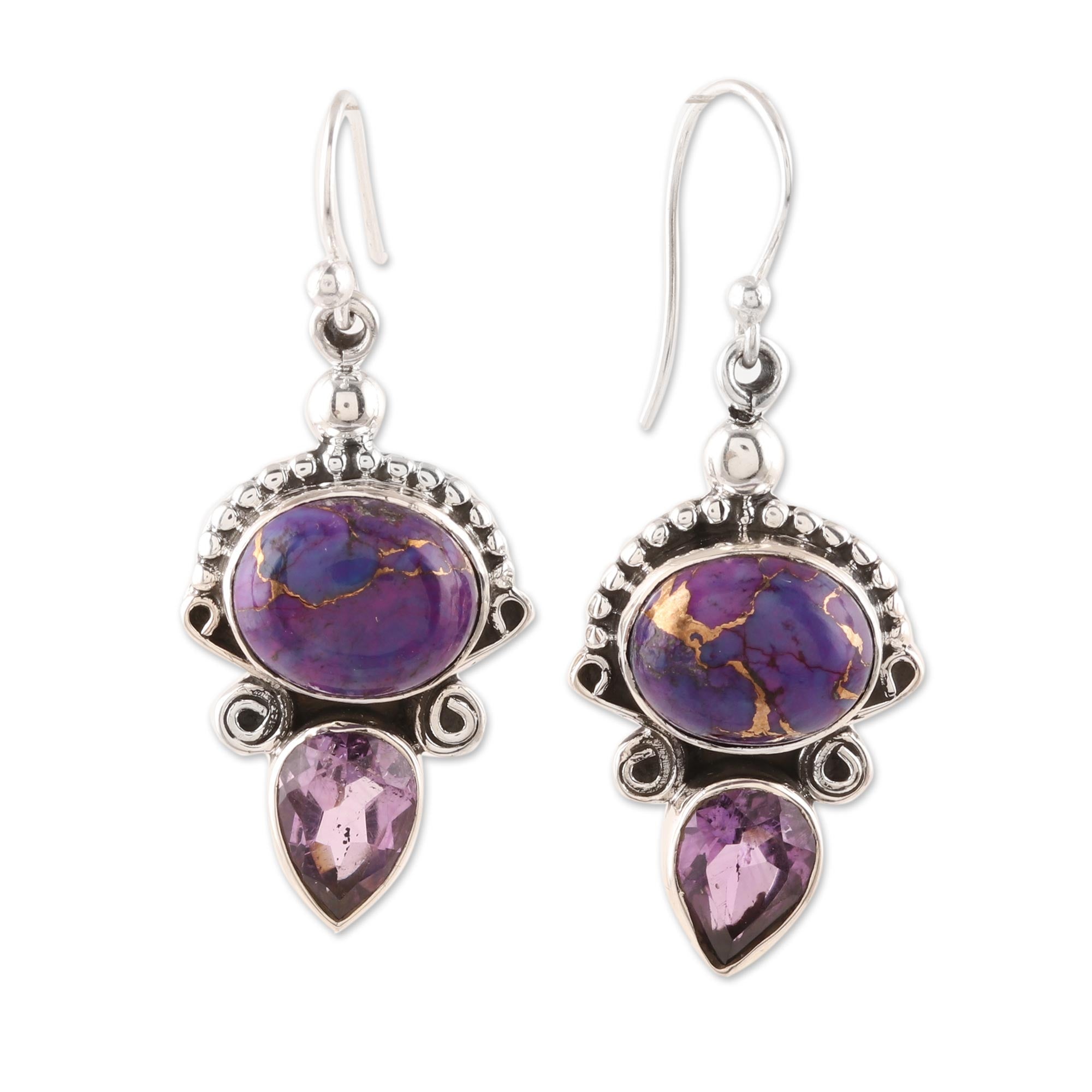 Premium Allure Sterling Silver & Amethyst Earrings - Handcrafted in India