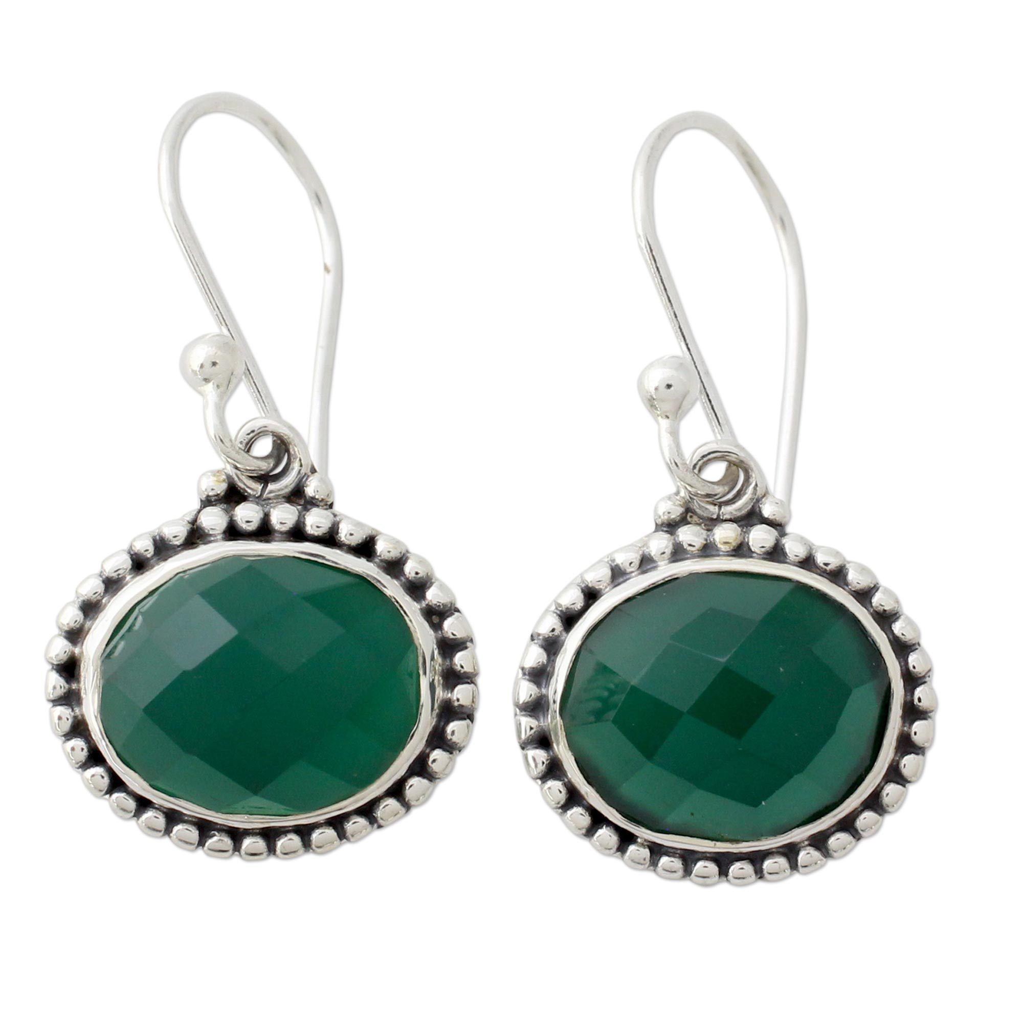 Premium Green Onyx & Sterling Silver Drop Earrings - Handcrafted Elegance