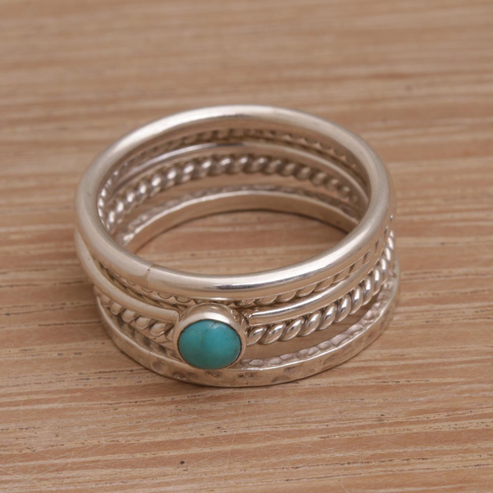 Premium Alignment Handmade 925 Sterling Silver Turquoise Stacking Ring Set