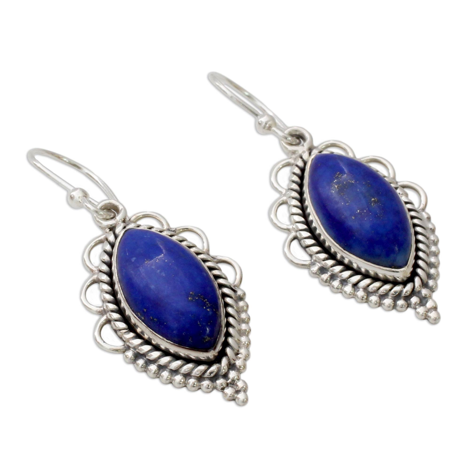 Premium Indian Ocean Sterling Silver Earrings with Deep Blue Lapis Lazuli Gemstones