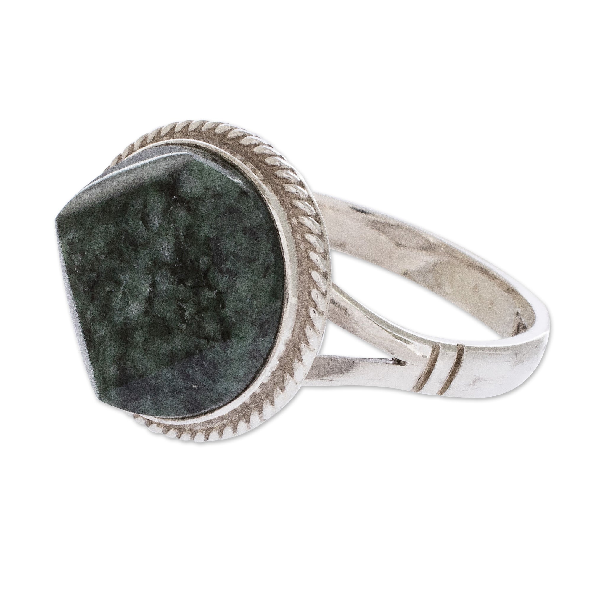 Premium Sterling Silver & Green Jade Cocktail Ring - Contemporary Sophistication