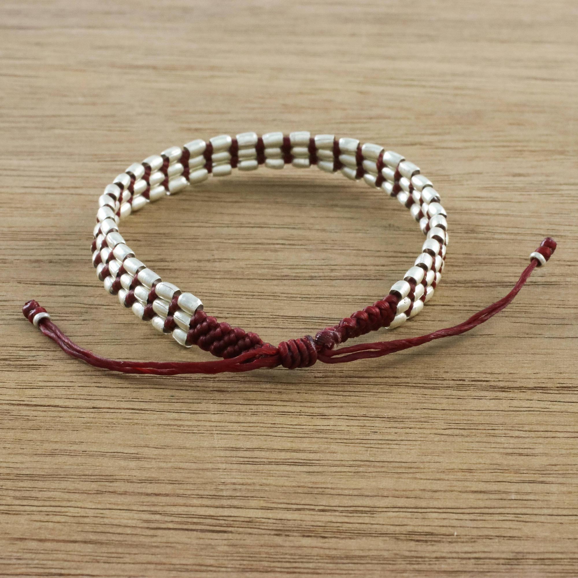 Premium Red Cord & Silver 950 Adjustable Bracelet - Handmade Elegance