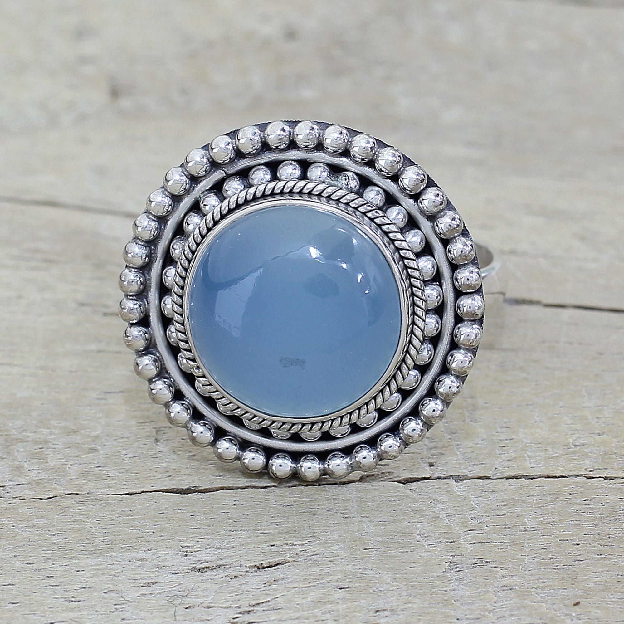 Premium Azure Skies Blue Chalcedony & Sterling Silver Cocktail Ring